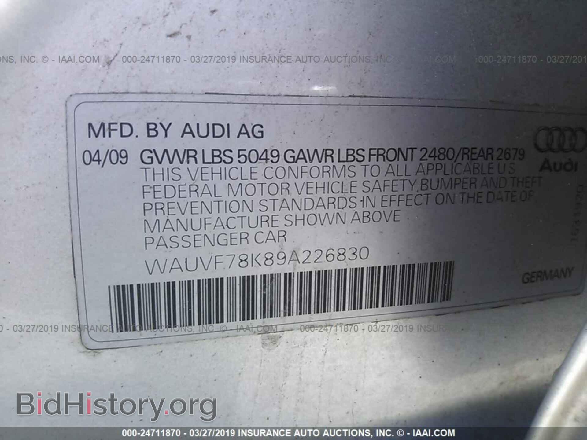 2009 AUDI A4 - VIN: WAUVF78K89A226830 - Фото 9