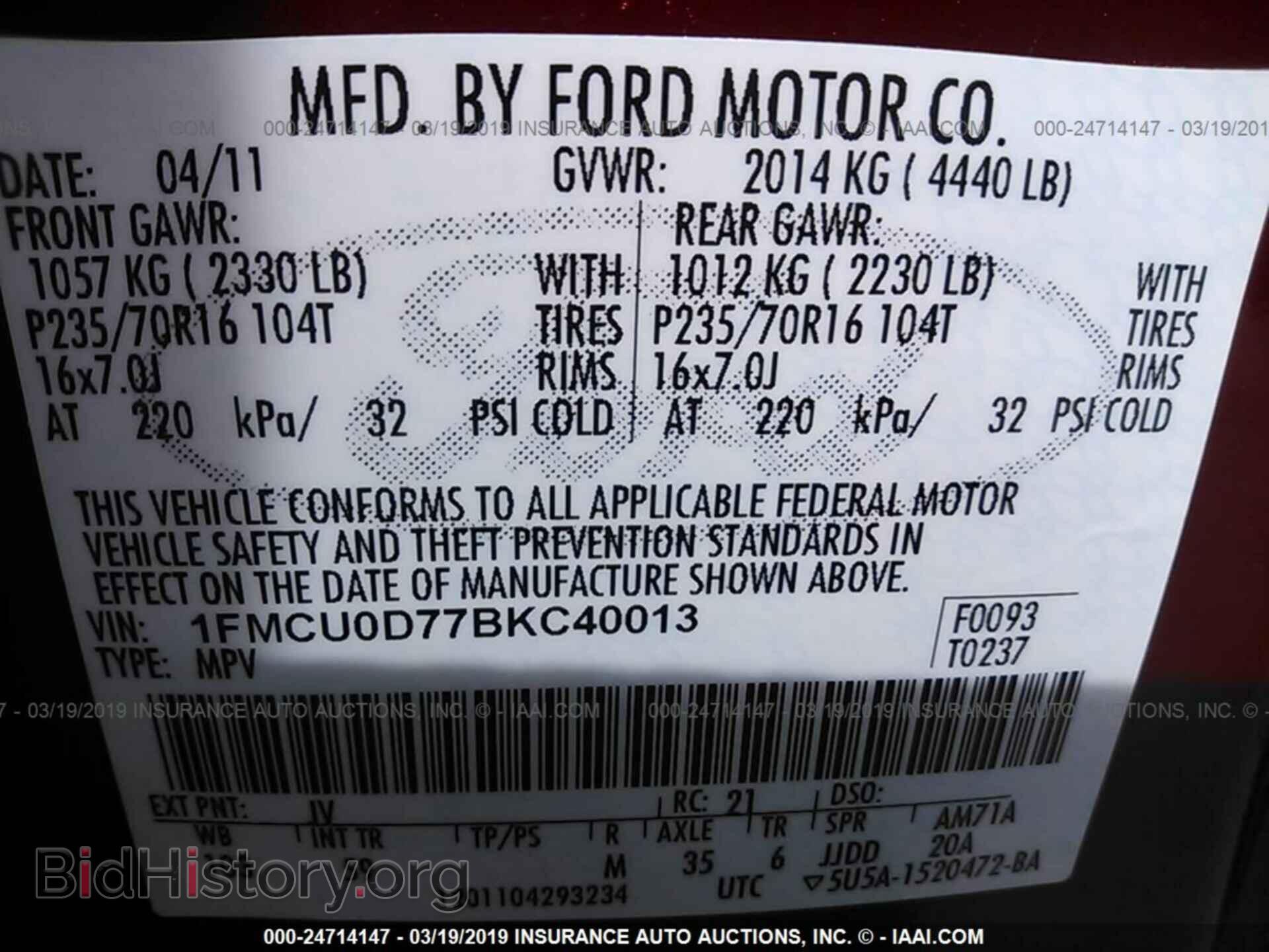 2011 FORD ESCAPE - VIN: 1FMCU0D77BKC40013 - Photo 9