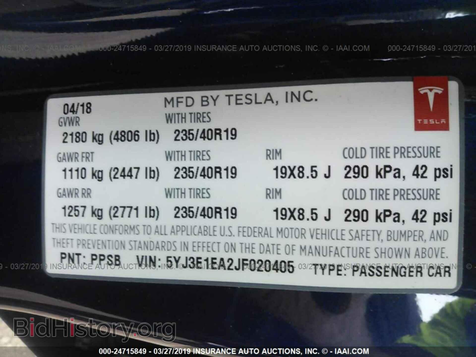2018 TESLA MODEL 3 - VIN: 5YJ3E1EA2JF020405 - Photo 9