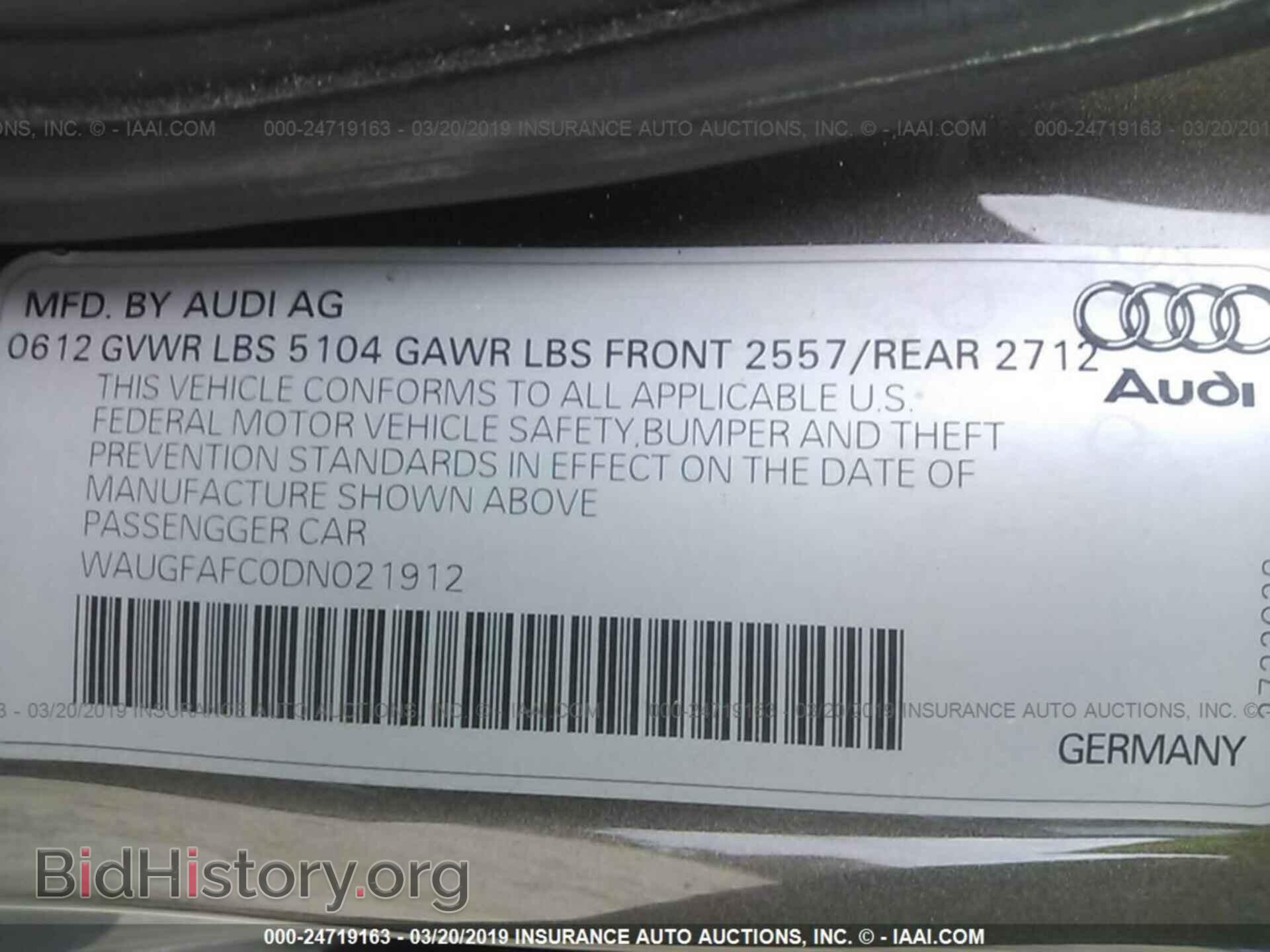 2013 AUDI A6 - VIN: WAUGFAFC0DN021912 - Фото 9