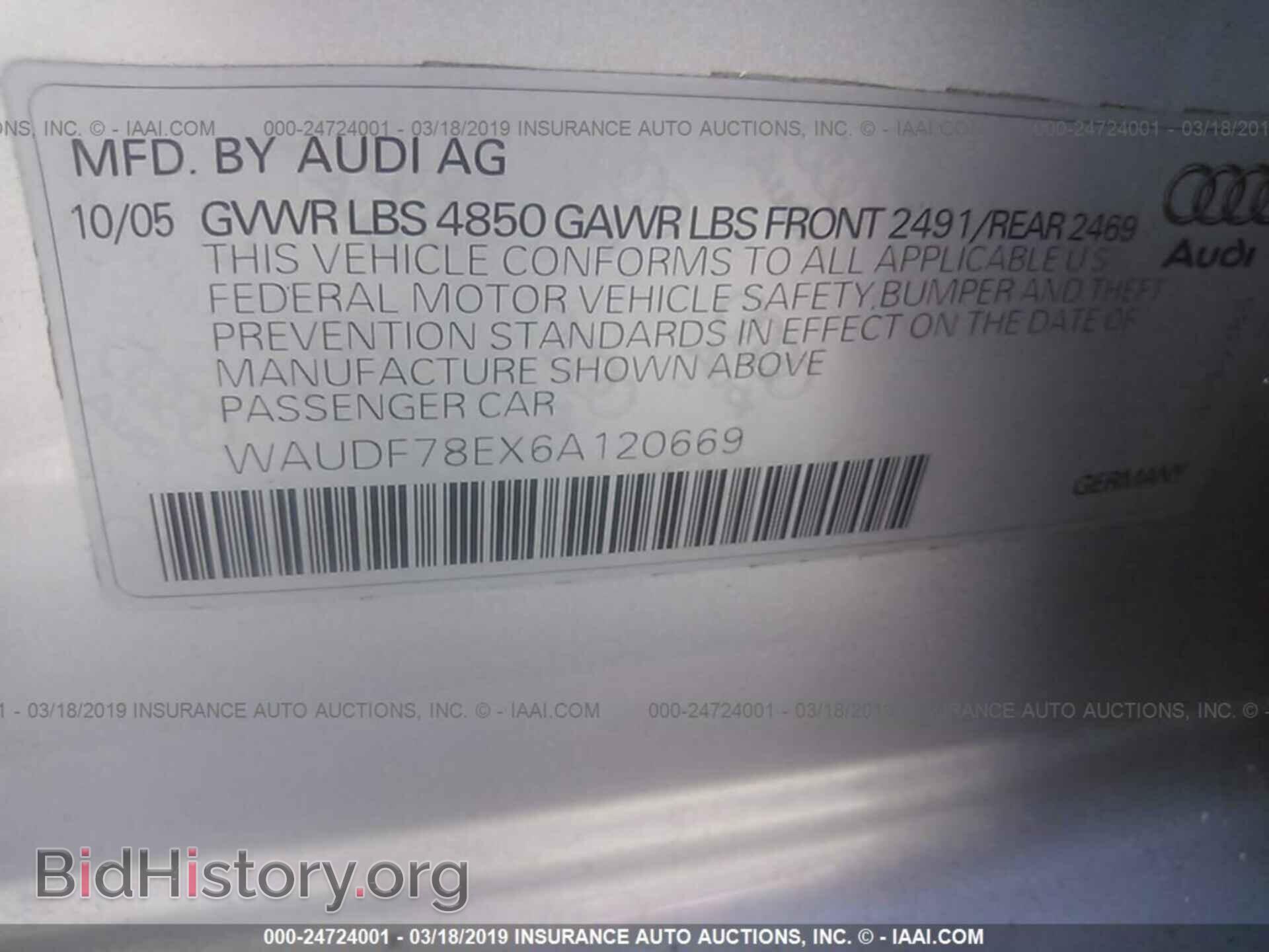 2006 AUDI A4 - VIN: WAUDF78EX6A120669 - Фото 9