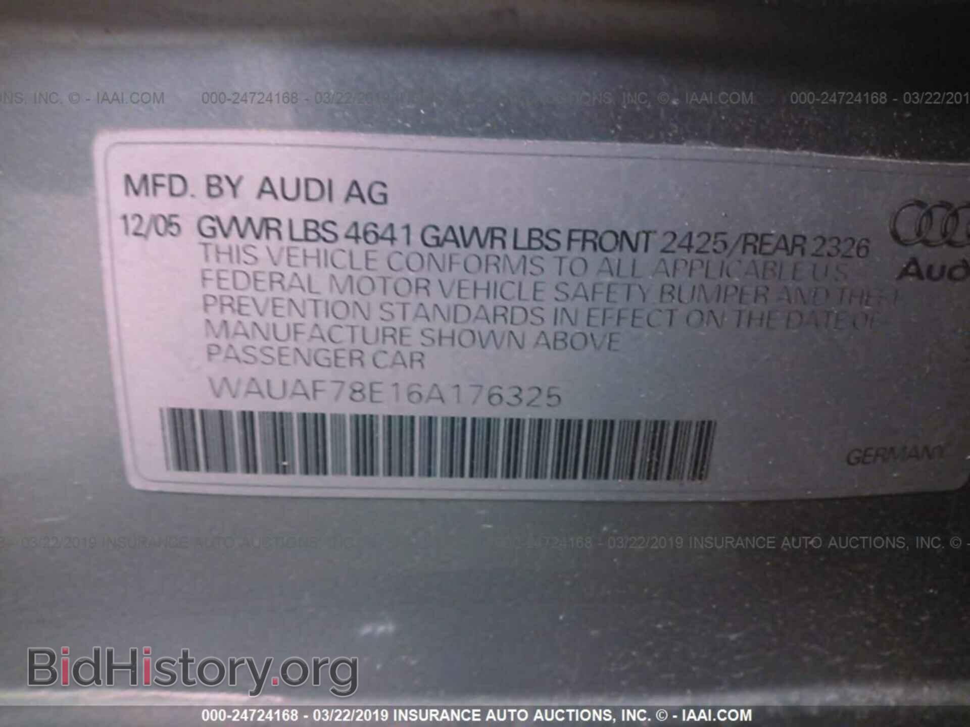 2006 AUDI A4 - VIN: WAUAF78E16A176325 - Фото 9