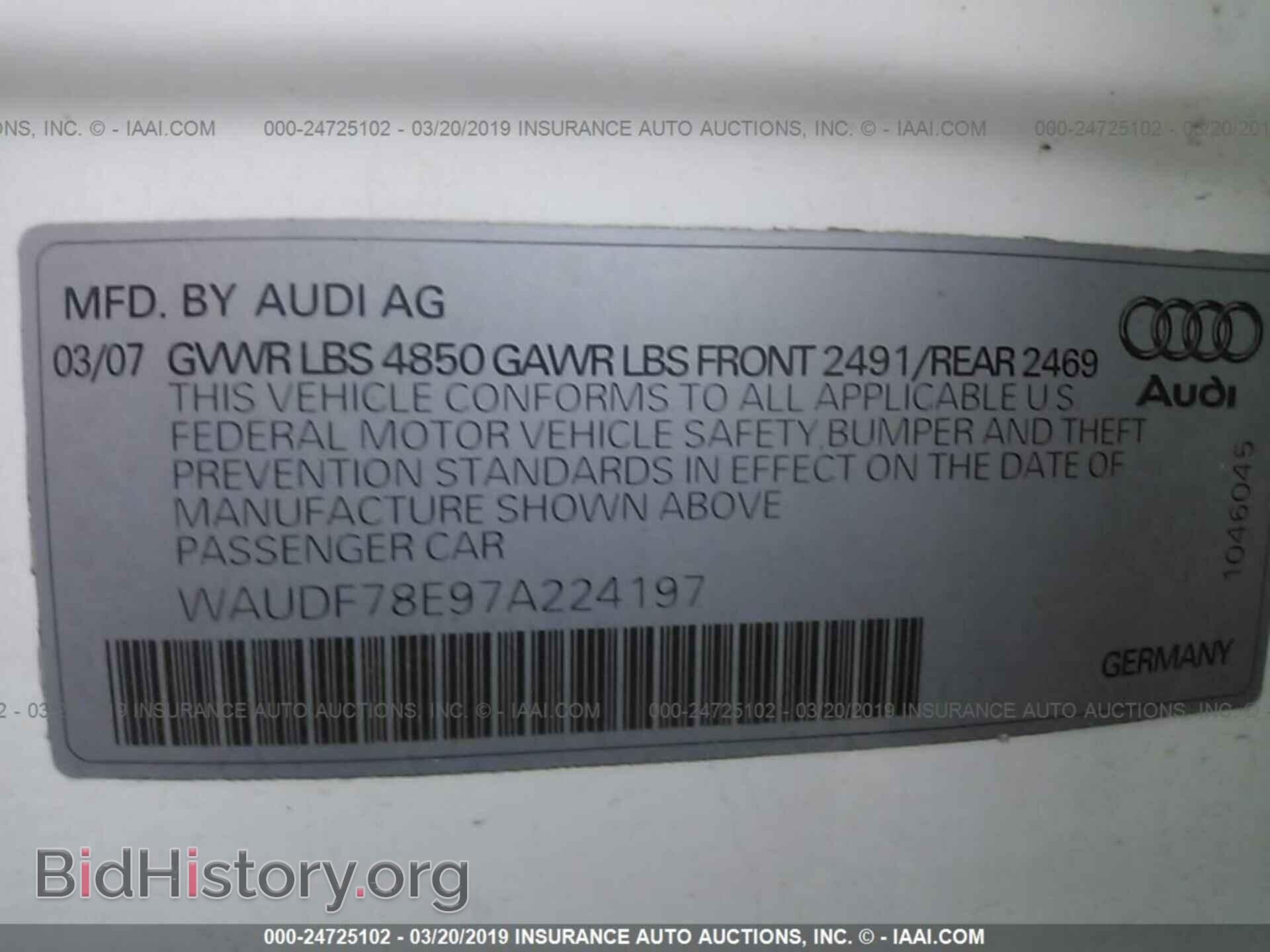 2007 AUDI A4 - VIN: WAUDF78E97A224197 - Фото 9