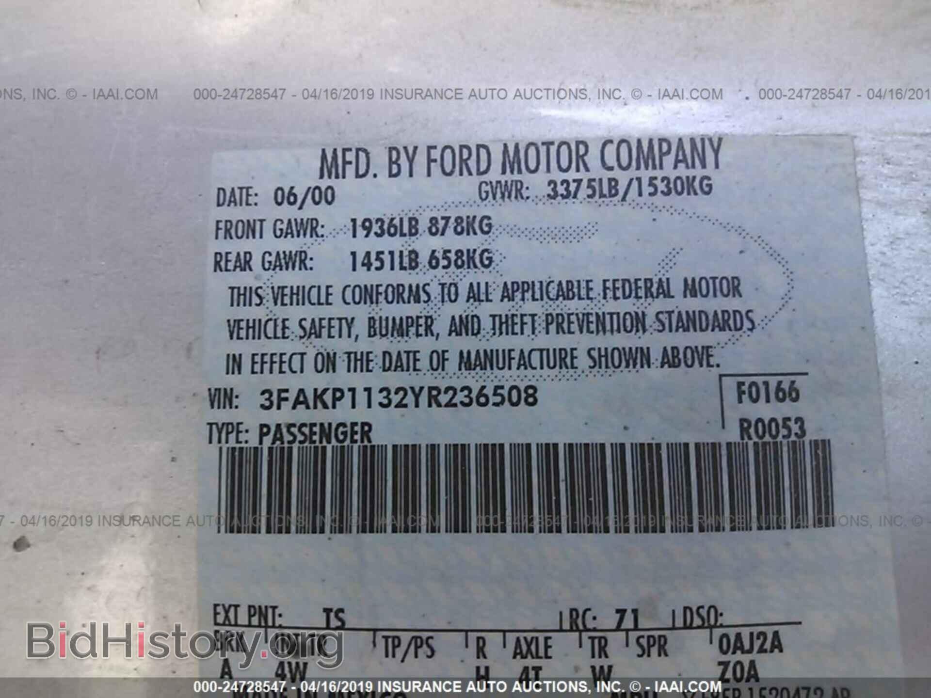 2000 FORD ESCORT - VIN: 3FAKP1132YR236508 - Фото 9
