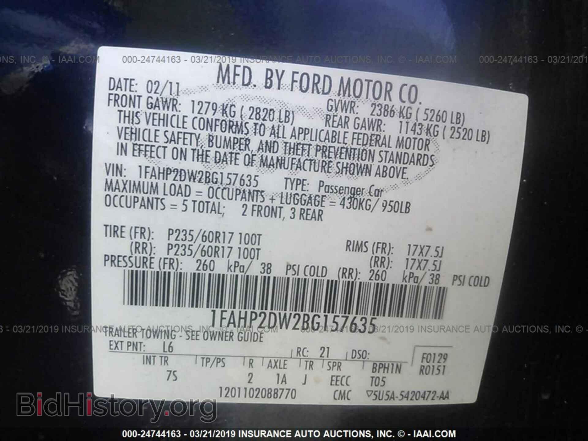2011 FORD TAURUS - VIN: 1FAHP2DW2BG157635 - Фото 9