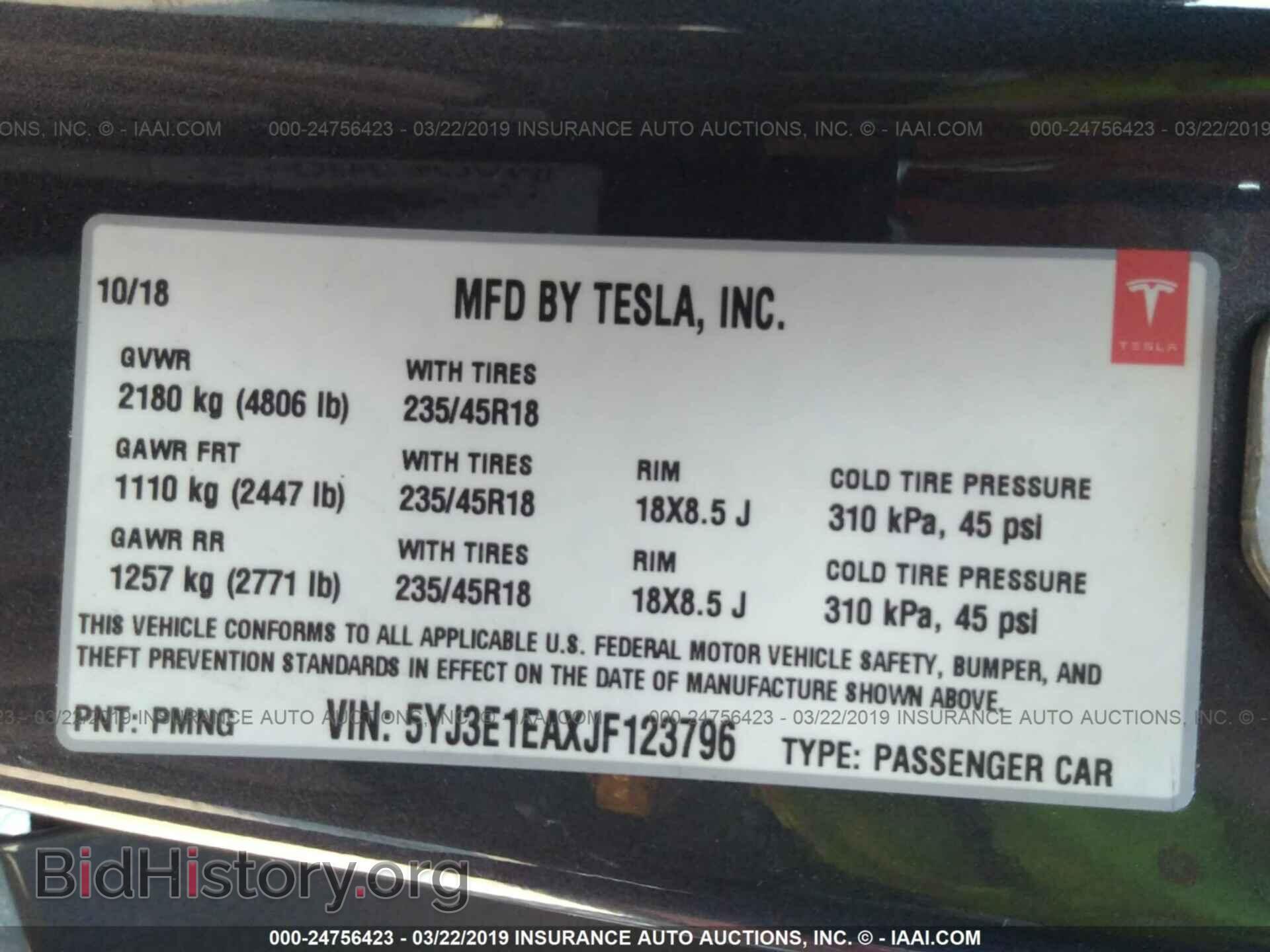 2018 TESLA MODEL 3 - VIN: 5YJ3E1EAXJF123796 - Photo 9