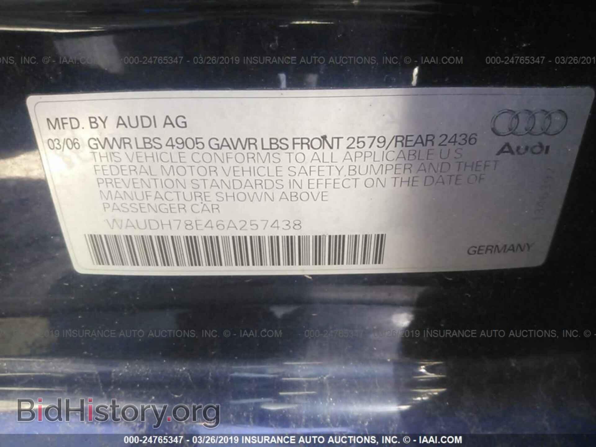 2006 AUDI A4 - VIN: WAUDH78E46A257438 - Фото 9