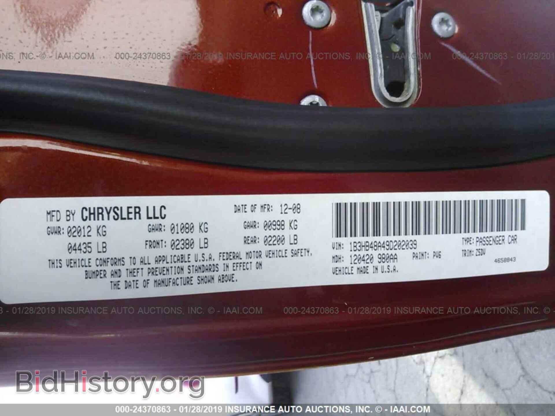 2009 DODGE CALIBER - VIN: 1B3HB48A49D202039 - Photo 9