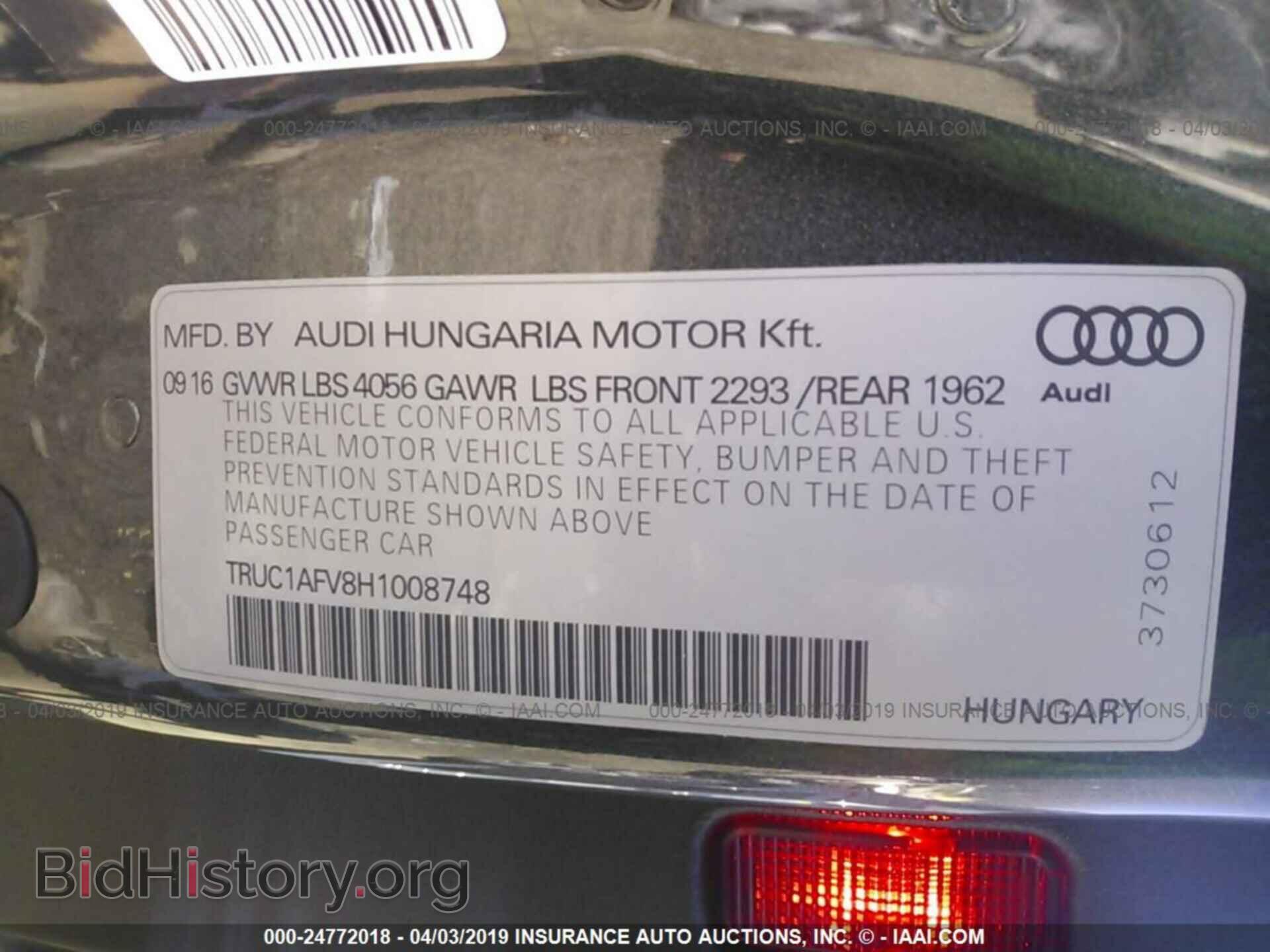 2017 AUDI TTS - VIN: TRUC1AFV8H1008748 - Фото 9