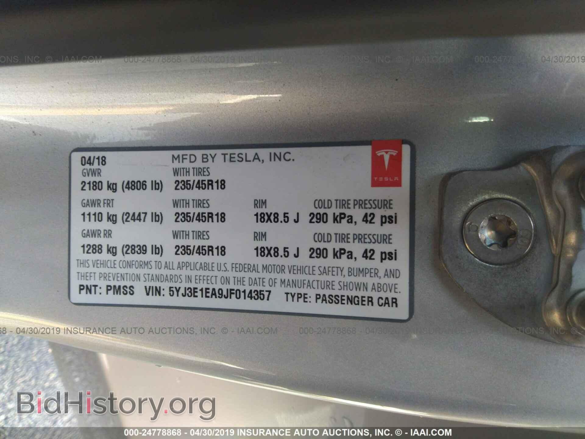 2018 TESLA MODEL 3 - VIN: 5YJ3E1EA9JF014357 - Фото 9