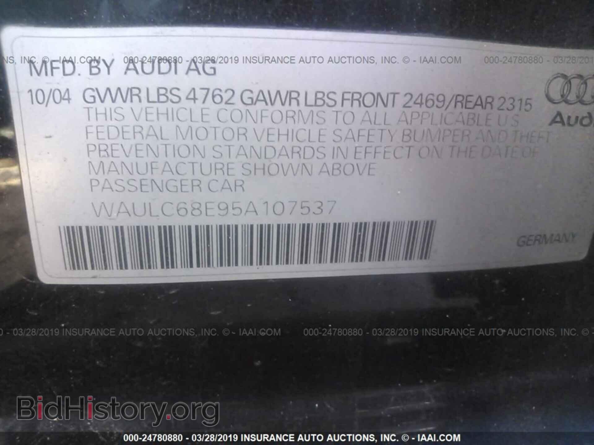 2005 AUDI A4 - VIN: WAULC68E95A107537 - Фото 9