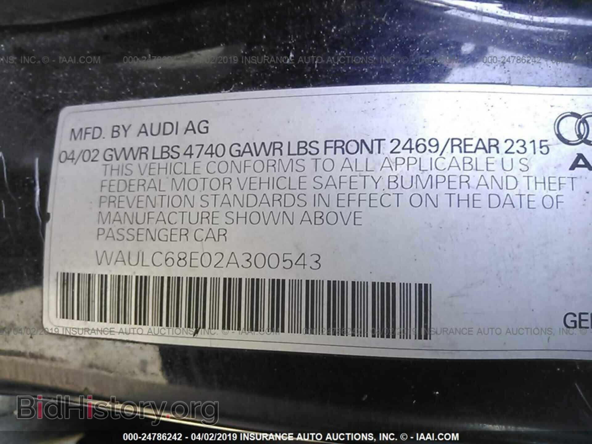 2002 AUDI A4 - VIN: WAULC68E02A300543 - Фото 9