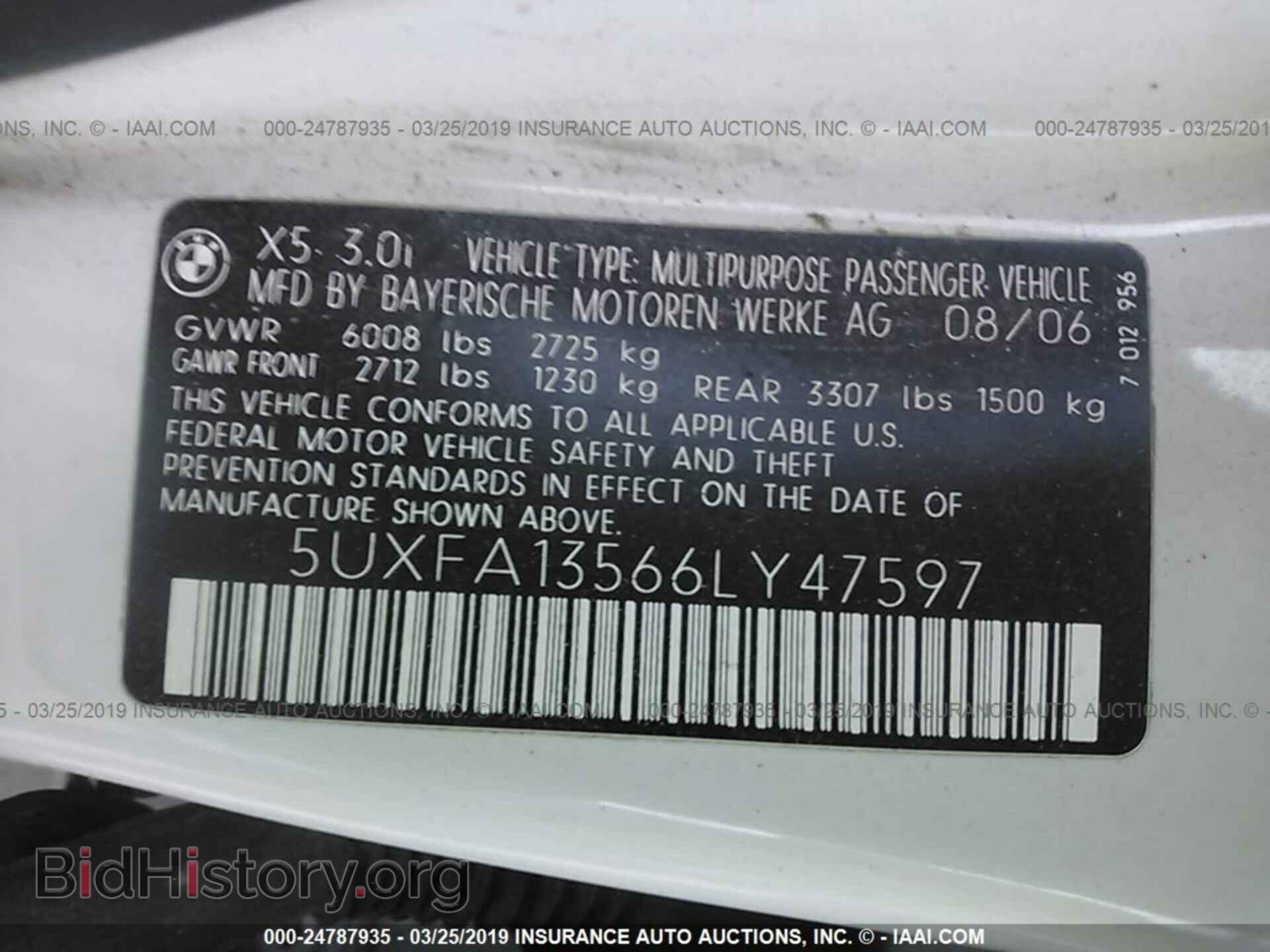2006 BMW X5 - VIN: 5UXFA13566LY47597 - Фото 9