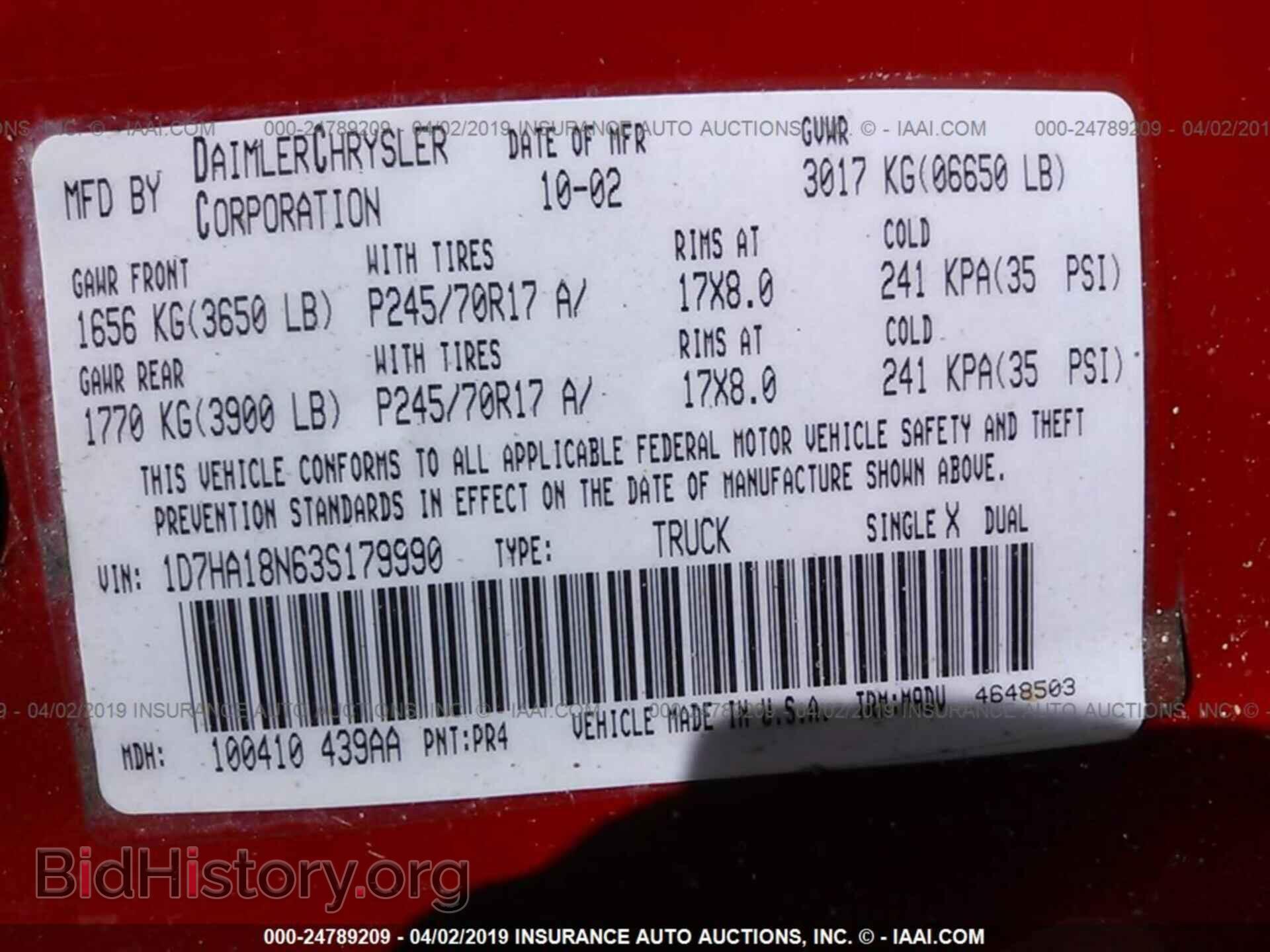 2003 DODGE RAM 1500 - VIN: 1D7HA18N63S179990 - Фото 9