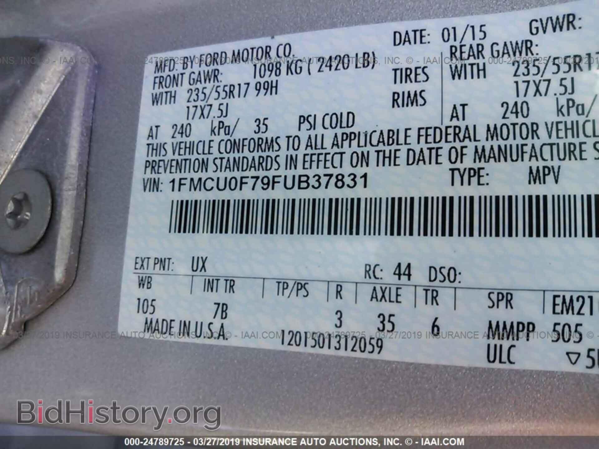 2015 FORD ESCAPE - VIN: 1FMCU0F79FUB37831 - Photo 9