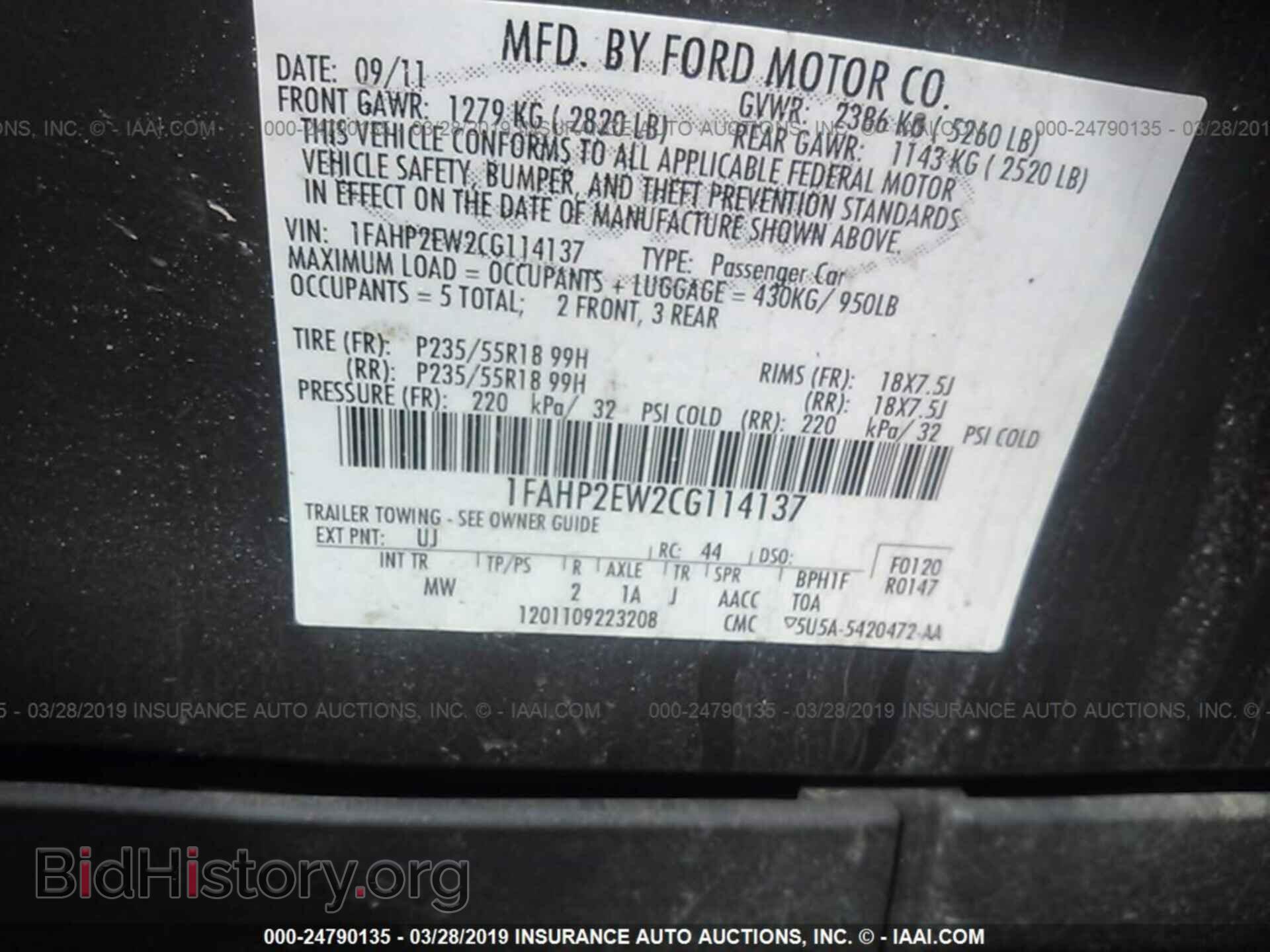 2012 FORD TAURUS - VIN: 1FAHP2EW2CG114137 - Фото 9
