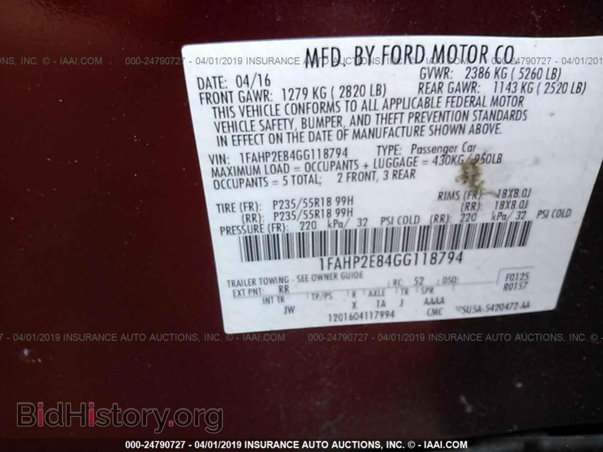 2016 FORD TAURUS - VIN: 1FAHP2E84GG118794 - Фото 9