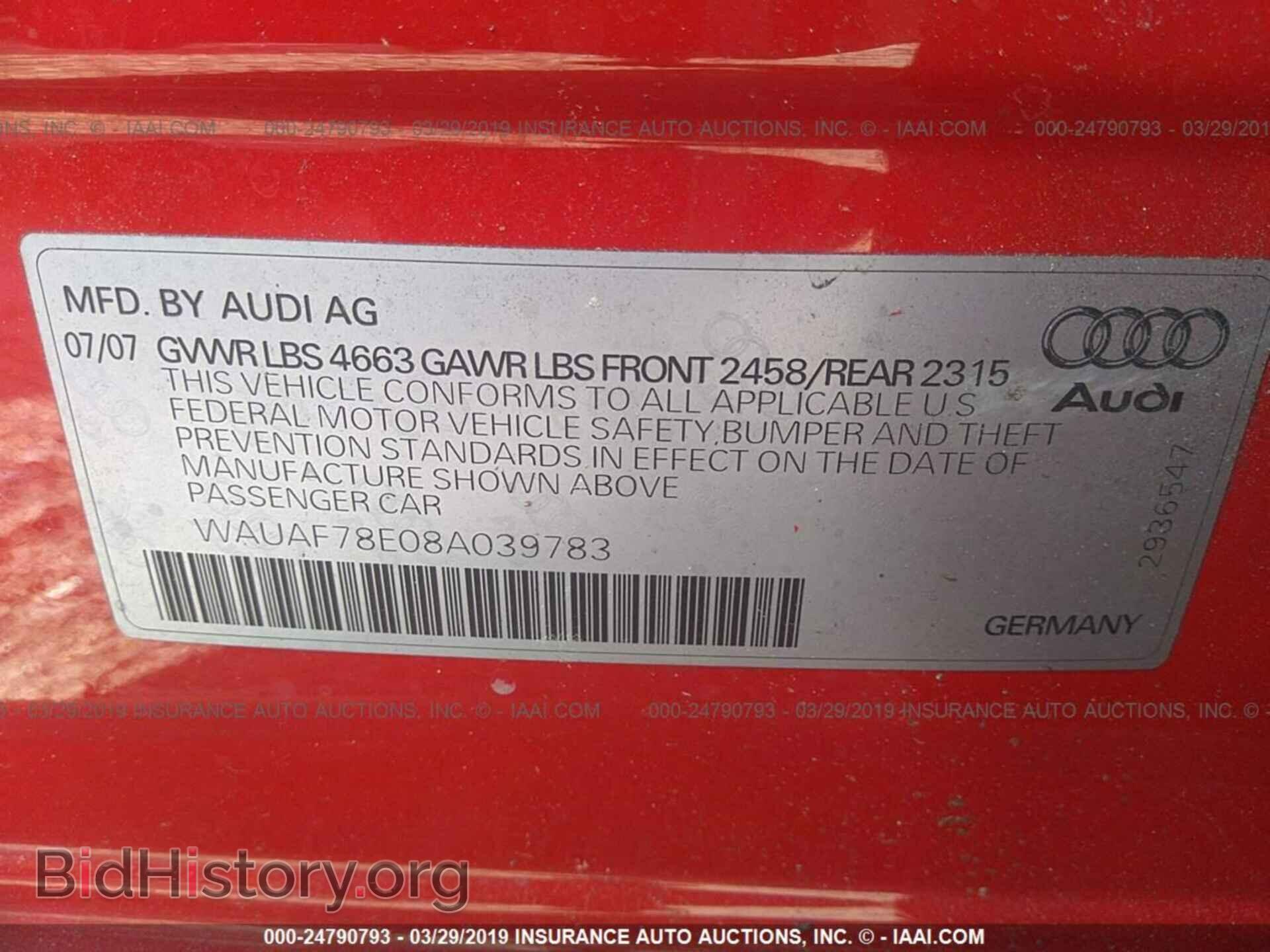 2008 AUDI A4 - VIN: WAUAF78E08A039783 - Фото 9