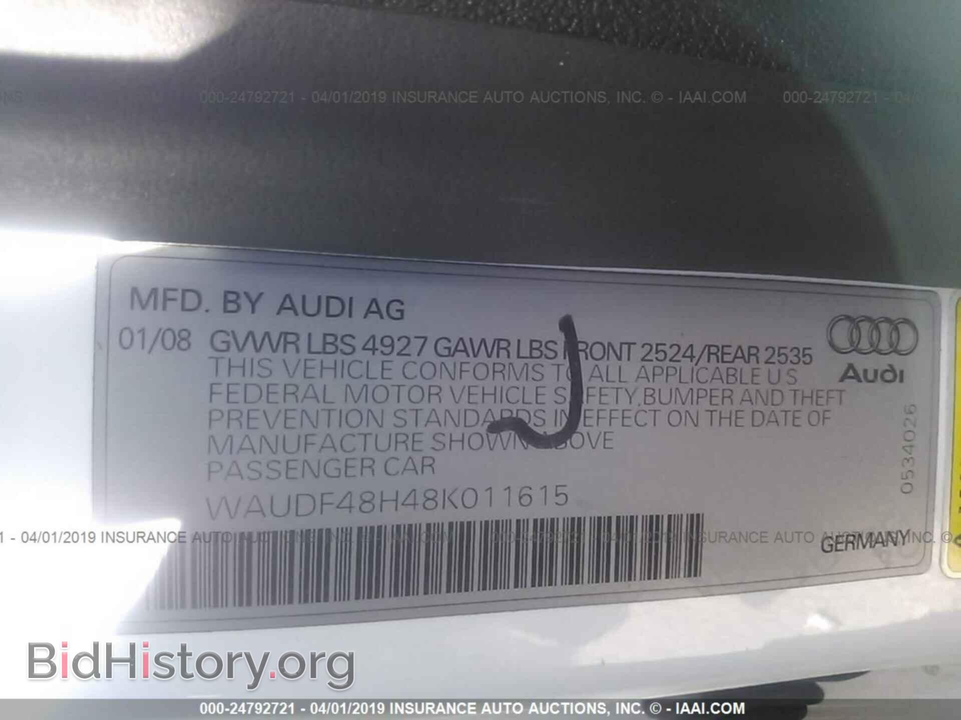 2008 AUDI A4 - VIN: WAUDF48H48K011615 - Фото 9