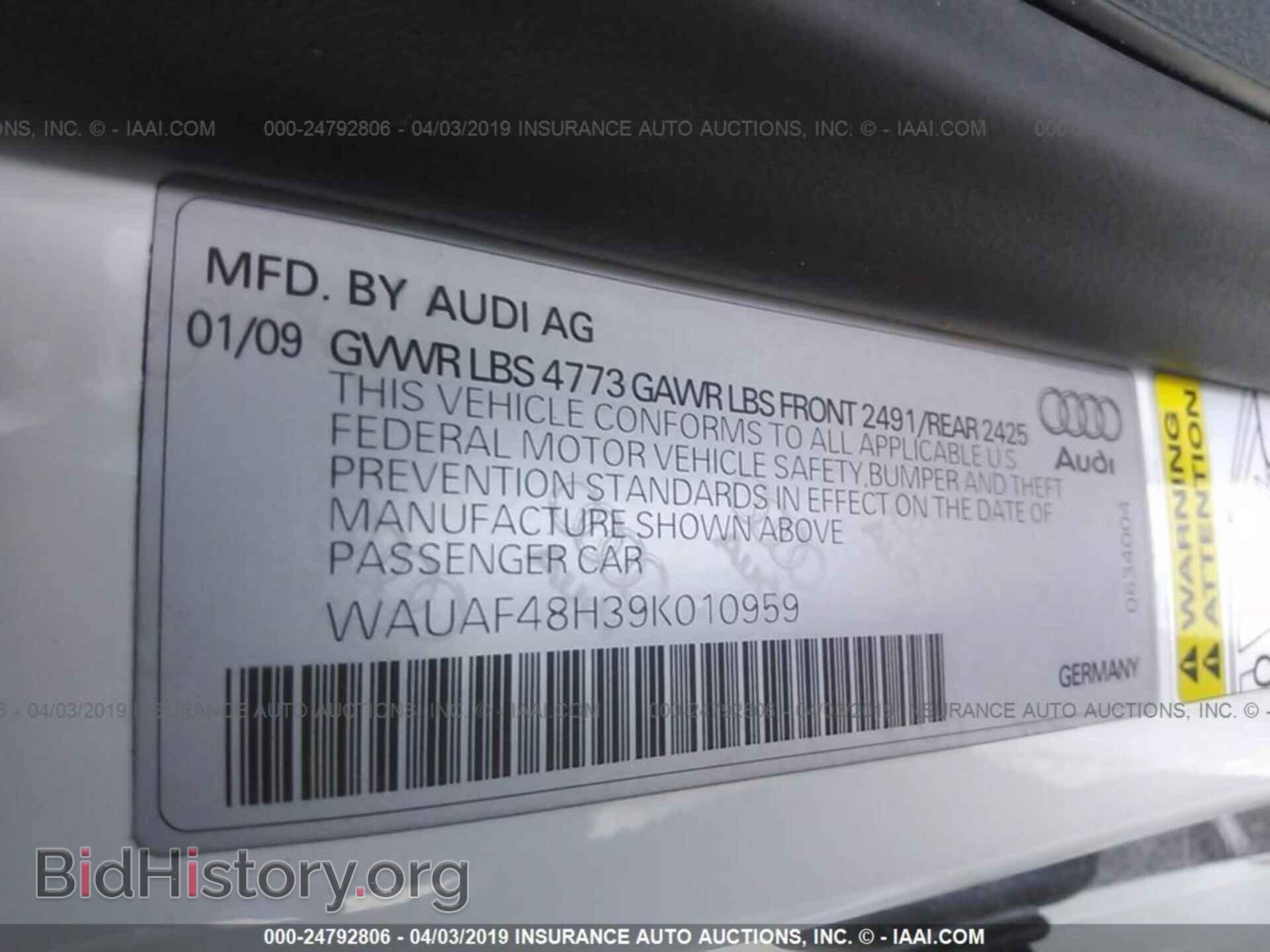 2009 AUDI A4 - VIN: WAUAF48H39K010959 - Фото 9