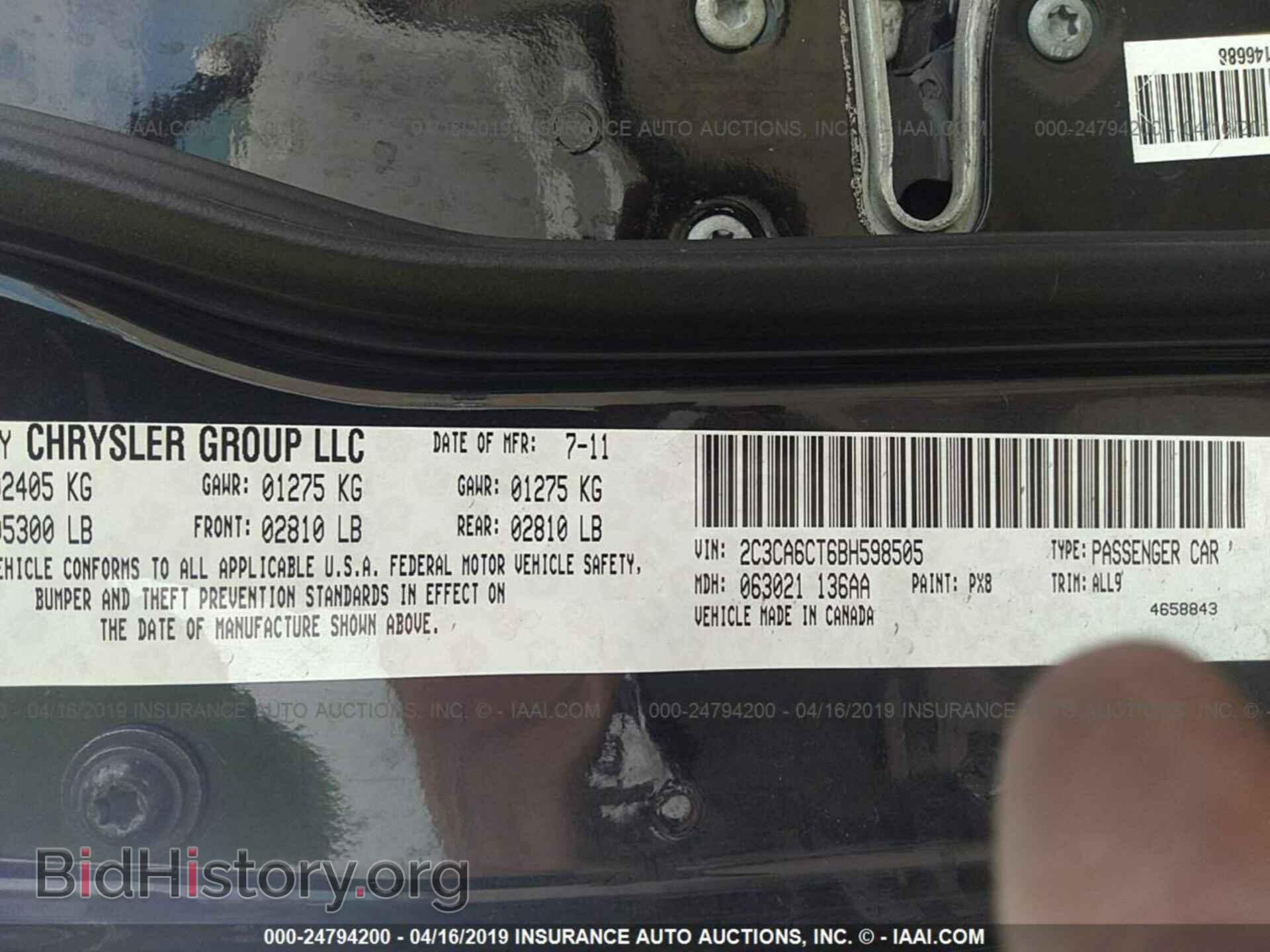 2011 CHRYSLER 300C - VIN: 2C3CA6CT6BH598505 - Фото 9