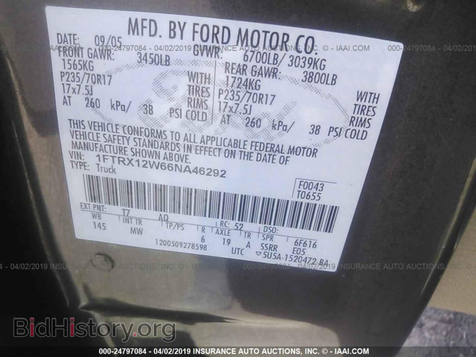 2006 FORD F150 - VIN: 1FTRX12W66NA46292 - Photo 9