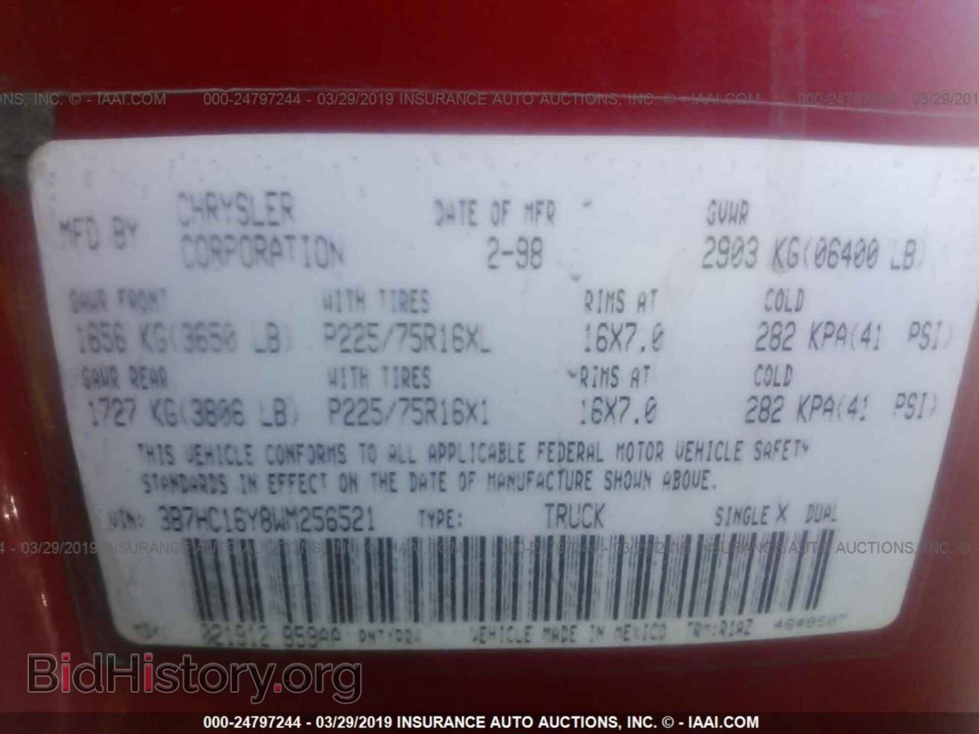 1998 DODGE RAM 1500 - VIN: 3B7HC16Y8WM256521 - Фото 9