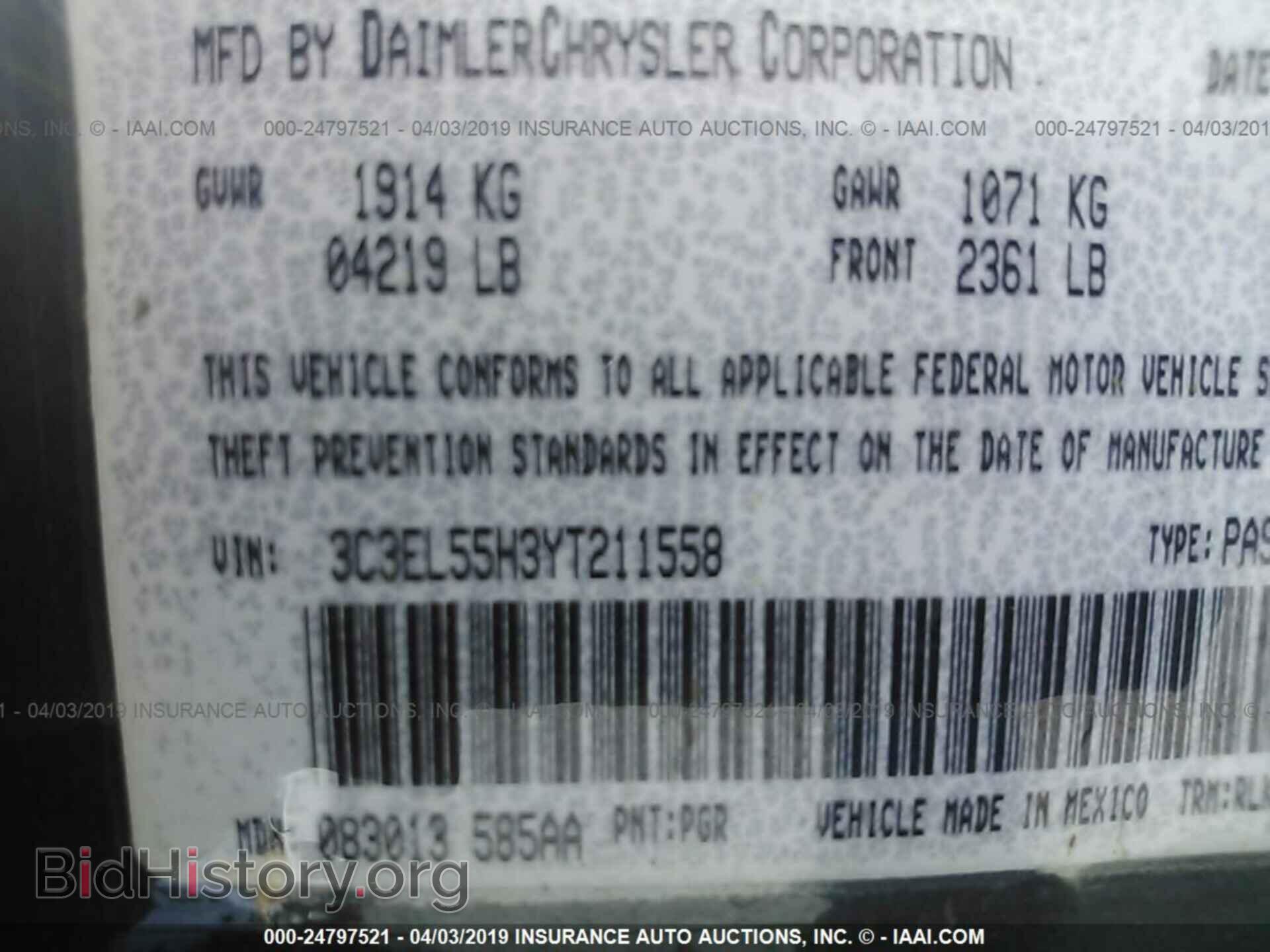 2000 CHRYSLER SEBRING - VIN: 3C3EL55H3YT211558 - Фото 9