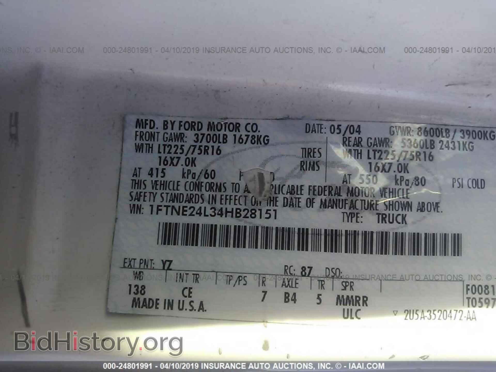 2004 FORD ECONOLINE - VIN: 1FTNE24L34HB28151 - Фото 9