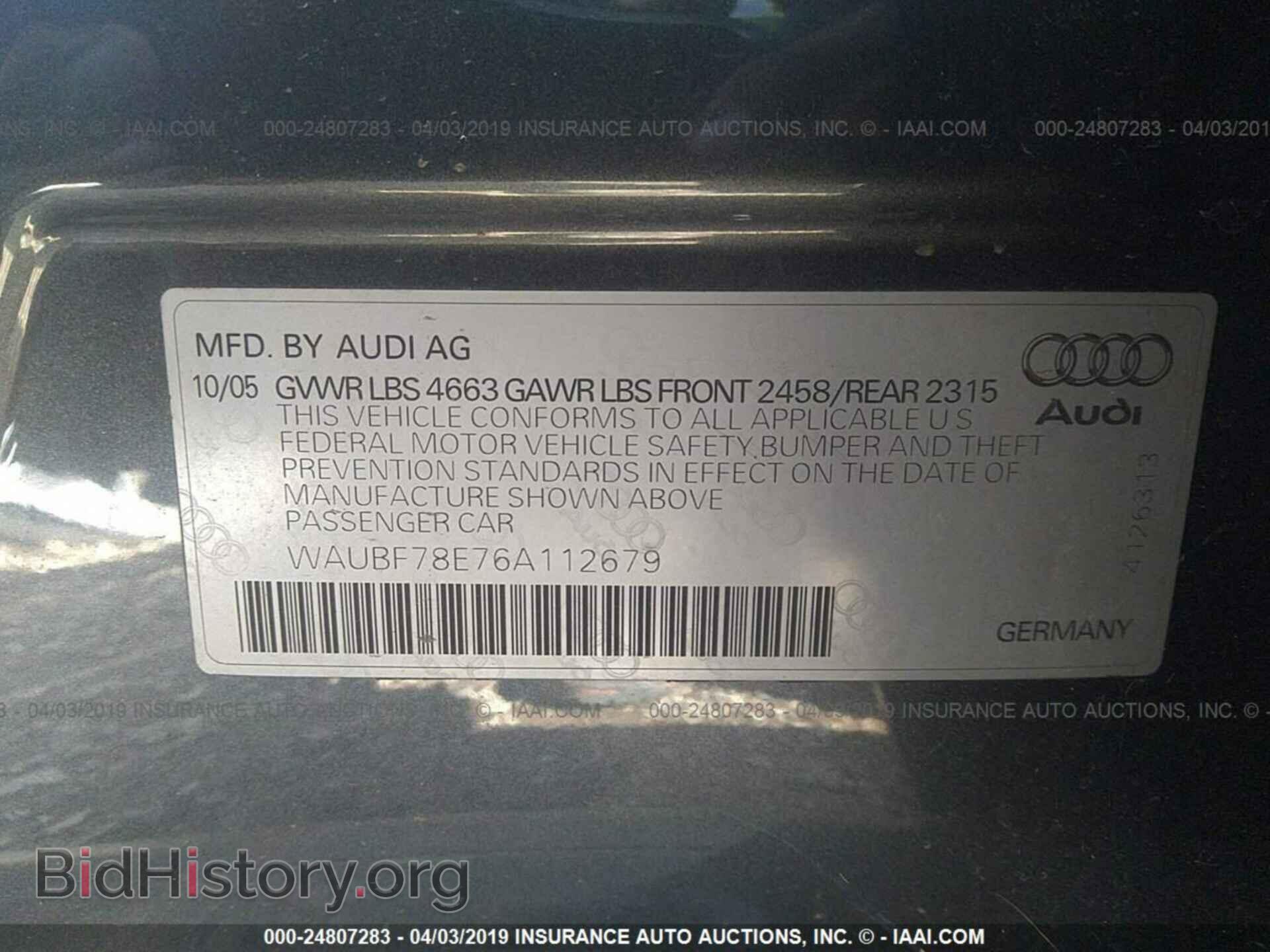 2006 AUDI A4 - VIN: WAUBF78E76A112679 - Фото 9