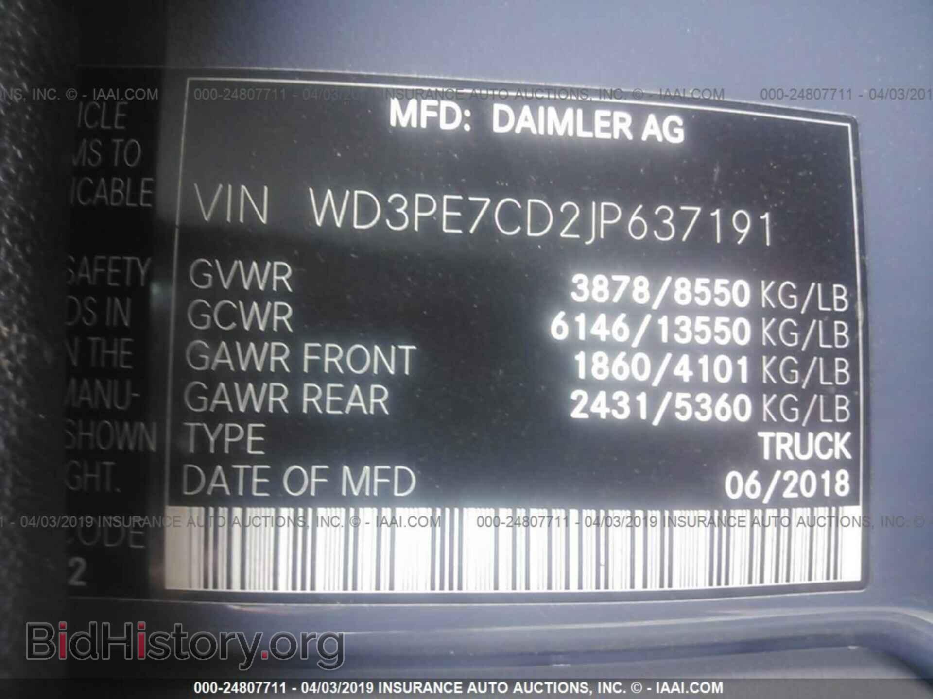2018 MERCEDES-BENZ SPRINTER - VIN: WD3PE7CD2JP637191 - Фото 9