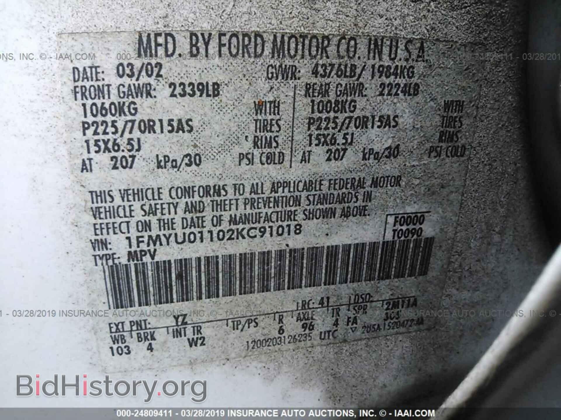 2002 FORD ESCAPE - VIN: 1FMYU01102KC91018 - Фото 9