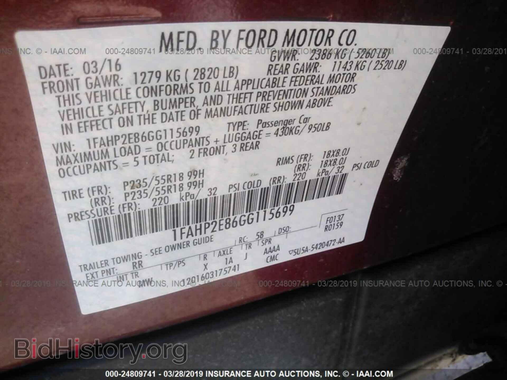 2016 FORD TAURUS - VIN: 1FAHP2E86GG115699 - Photo 9