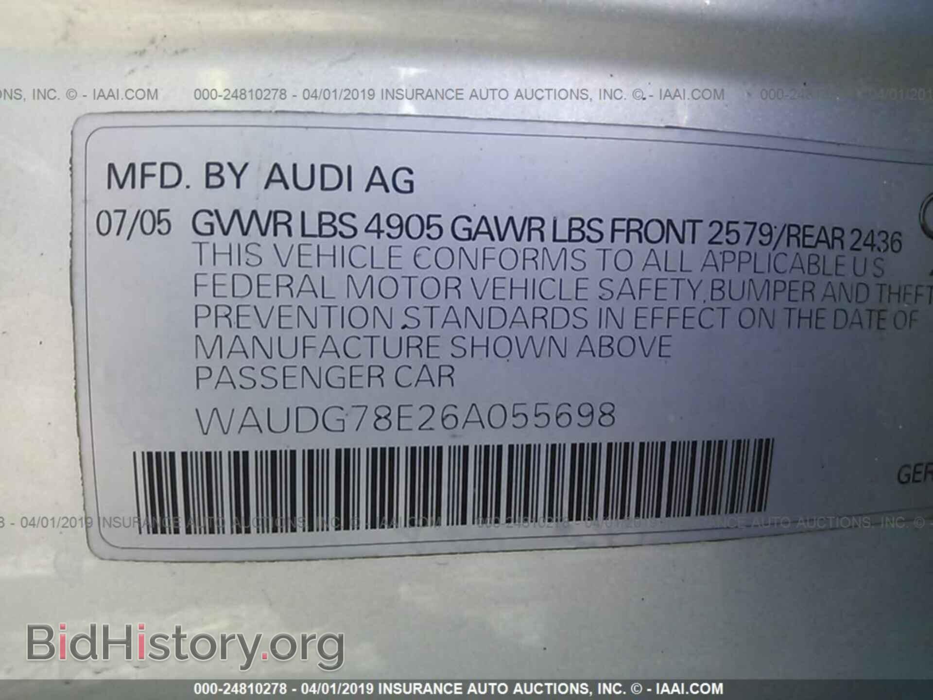 2006 AUDI A4 - VIN: WAUDG78E26A055698 - Фото 9