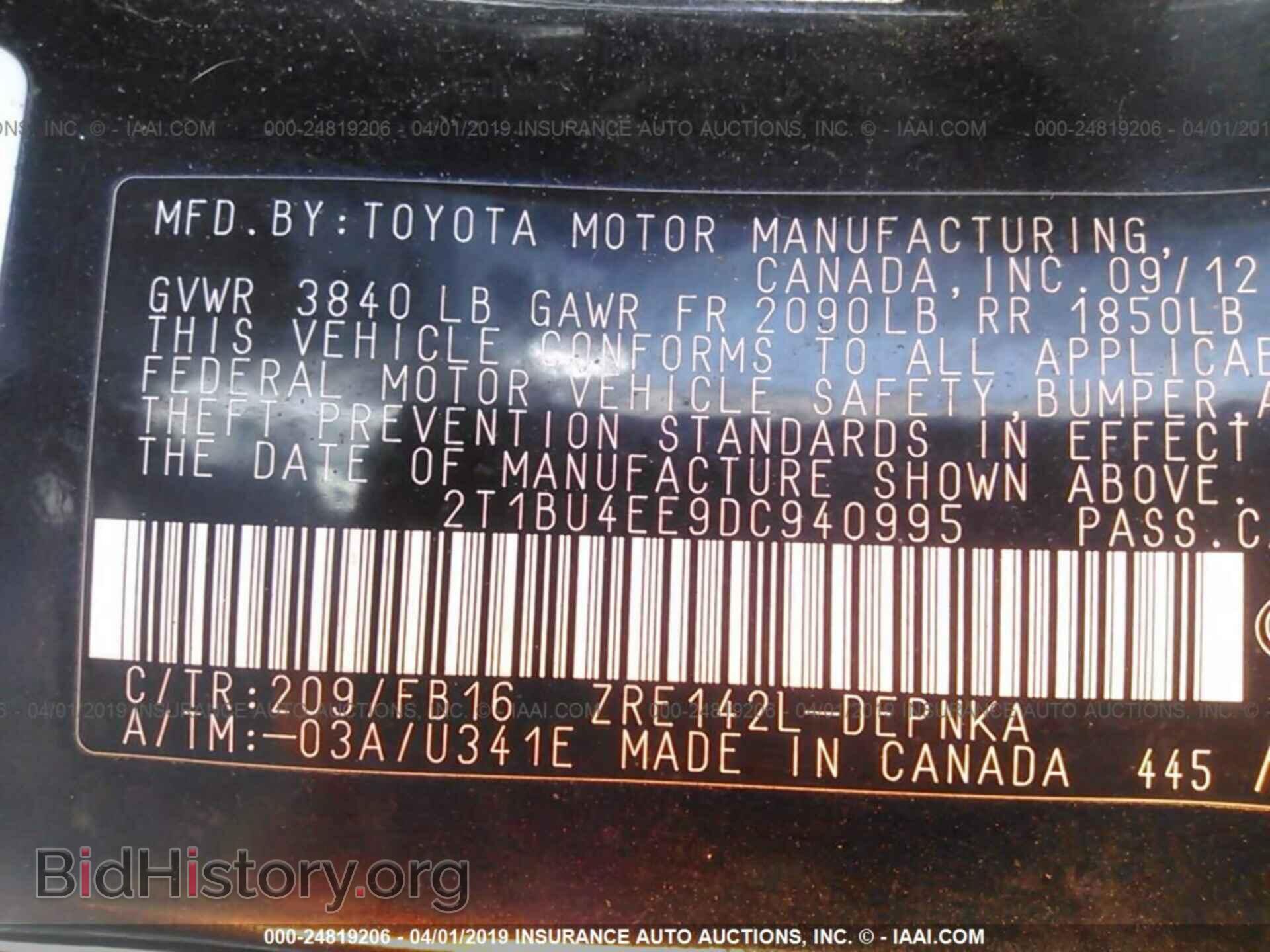 2013 TOYOTA COROLLA - VIN: 2T1BU4EE9DC940995 - Фото 9