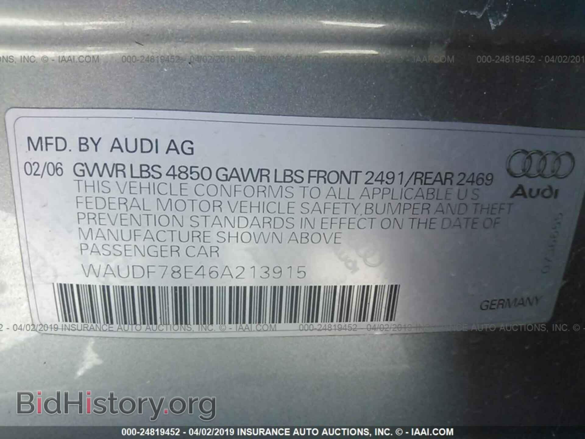 2006 AUDI A4 - VIN: WAUDF78E46A213915 - Photo 9