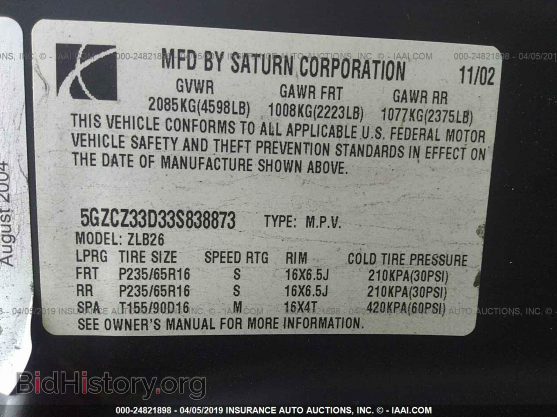 2003 SATURN VUE - VIN: 5GZCZ33D33S838873 - Photo 9