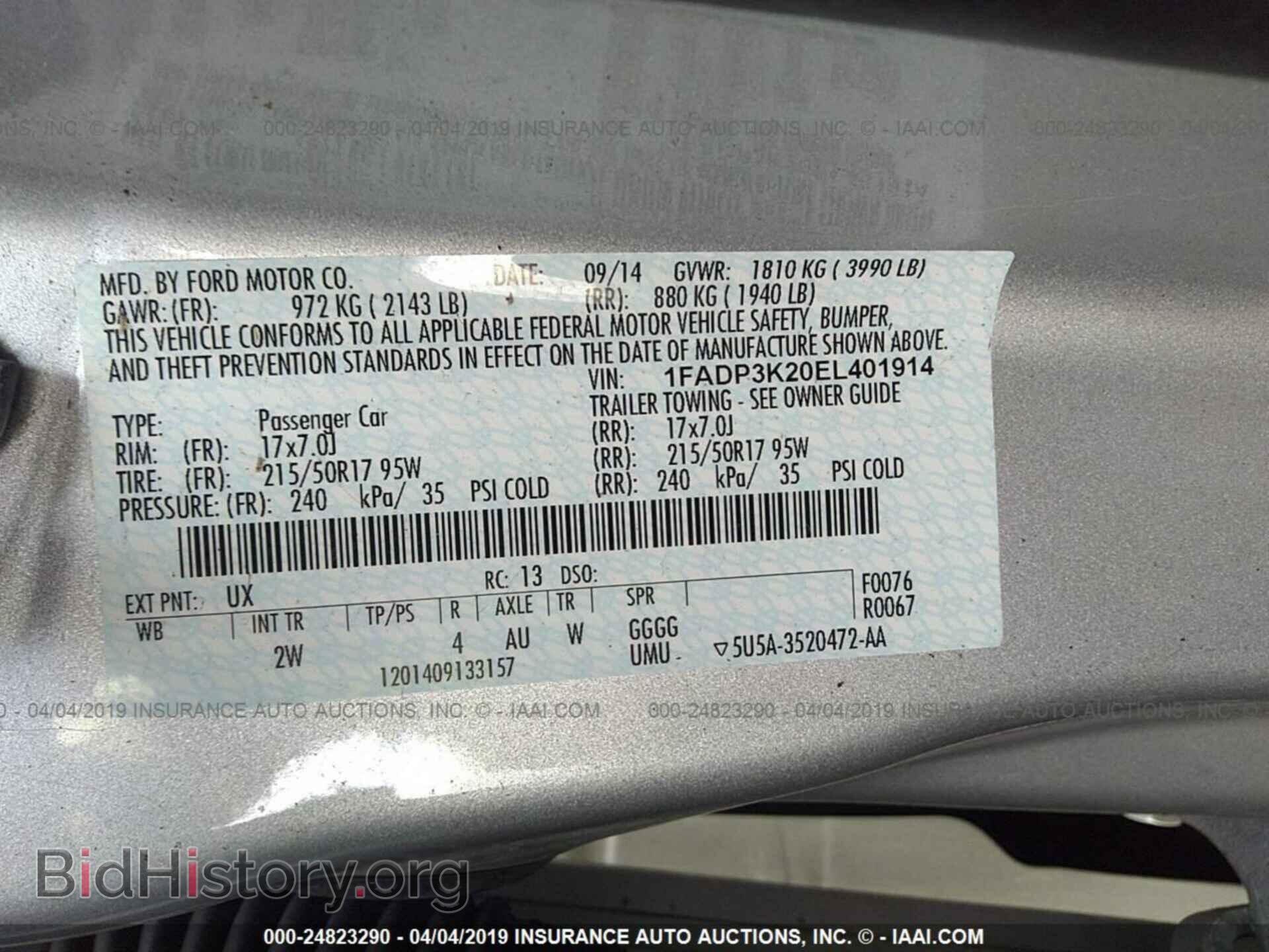 2014 FORD FOCUS - VIN: 1FADP3K20EL401914 - Фото 9