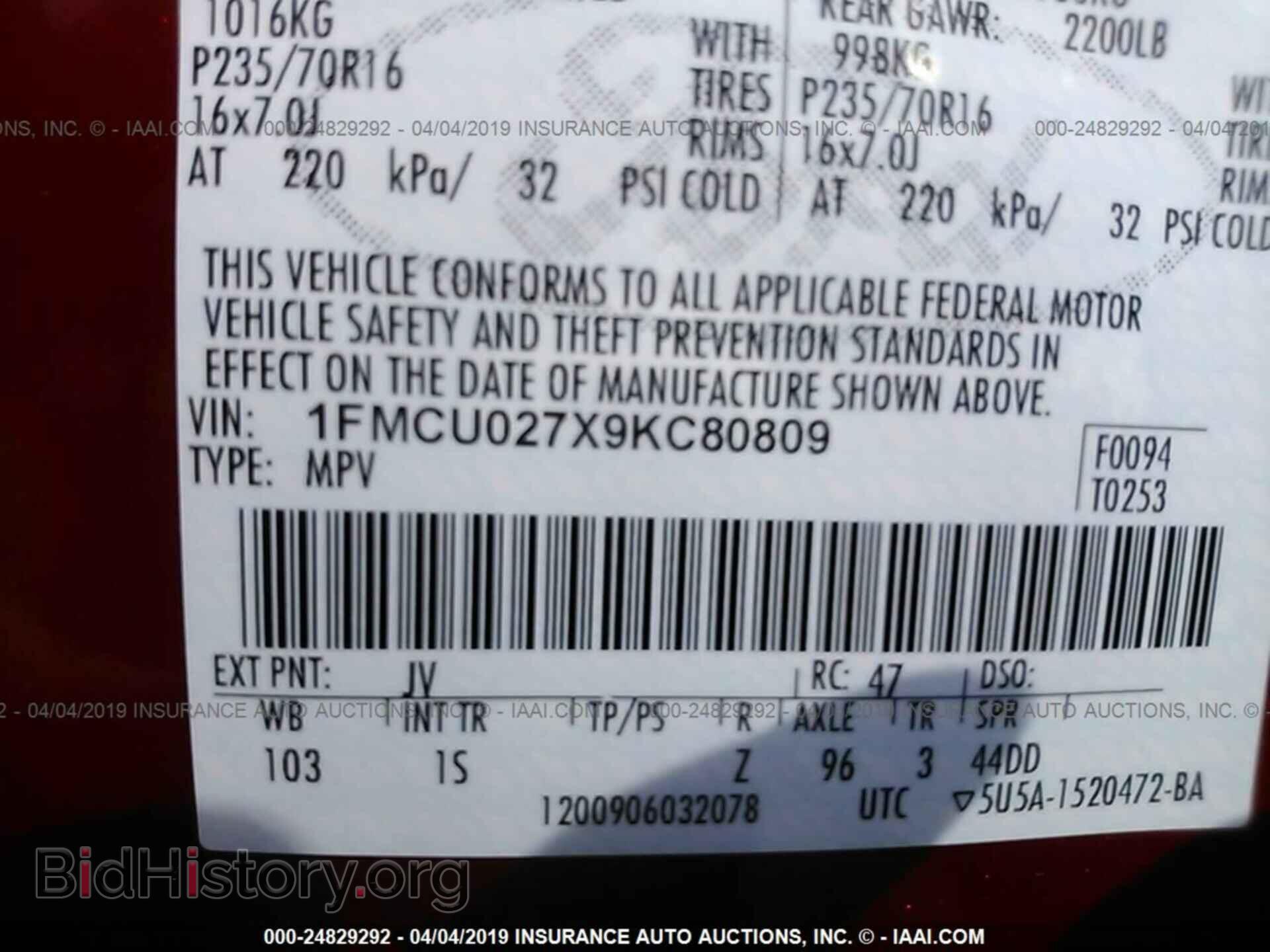 2009 FORD ESCAPE - VIN: 1FMCU027X9KC80809 - Фото 9