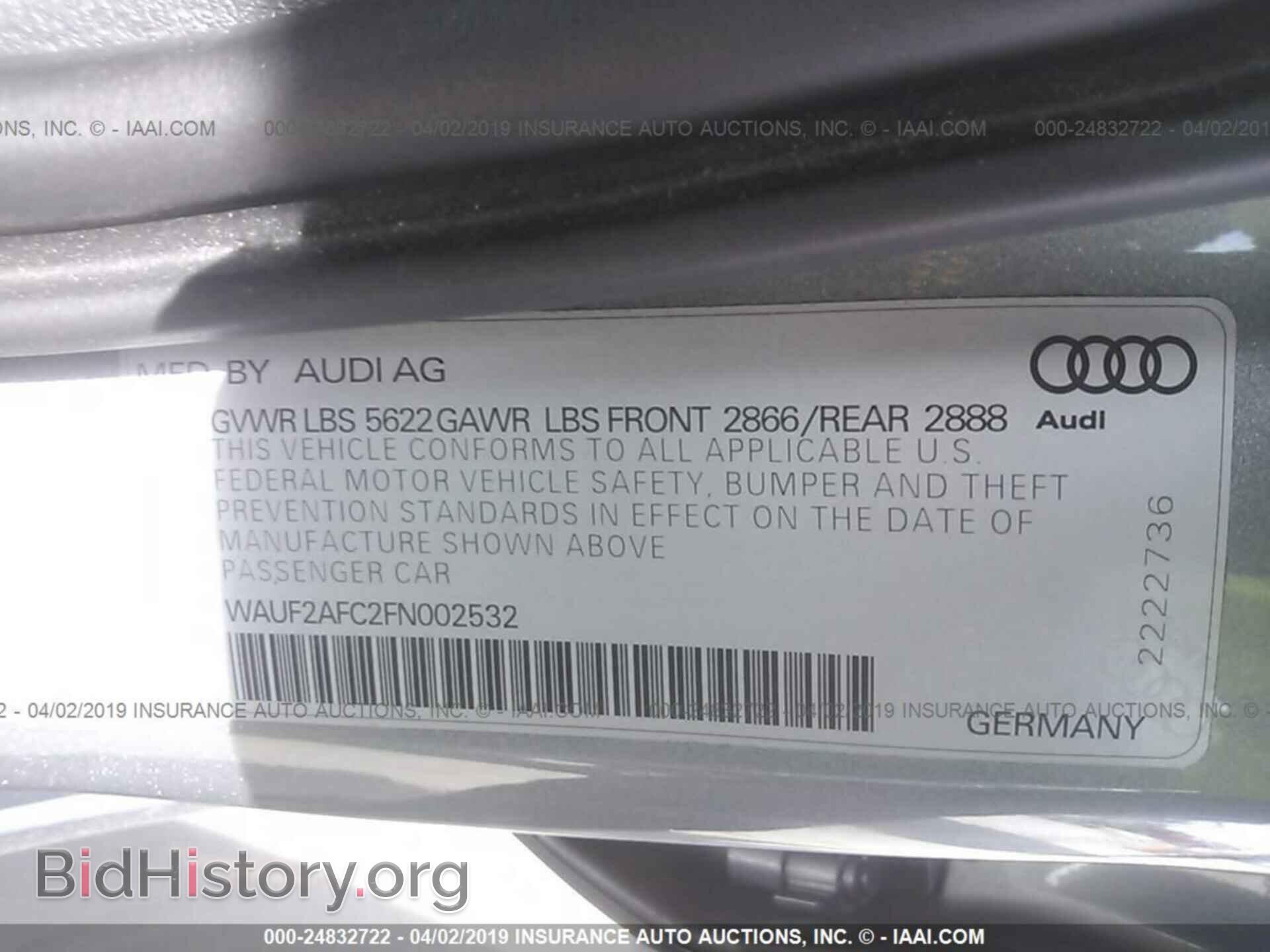 2015 AUDI S6 - VIN: WAUF2AFC2FN002532 - Фото 9