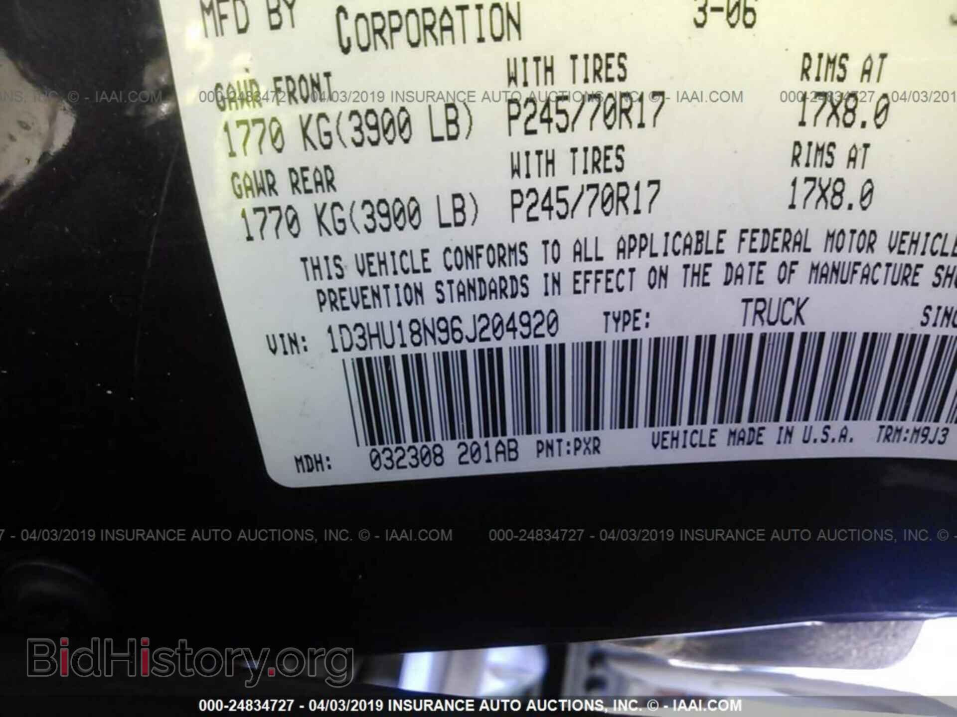 2006 DODGE RAM 1500 - VIN: 1D3HU18N96J204920 - Фото 9