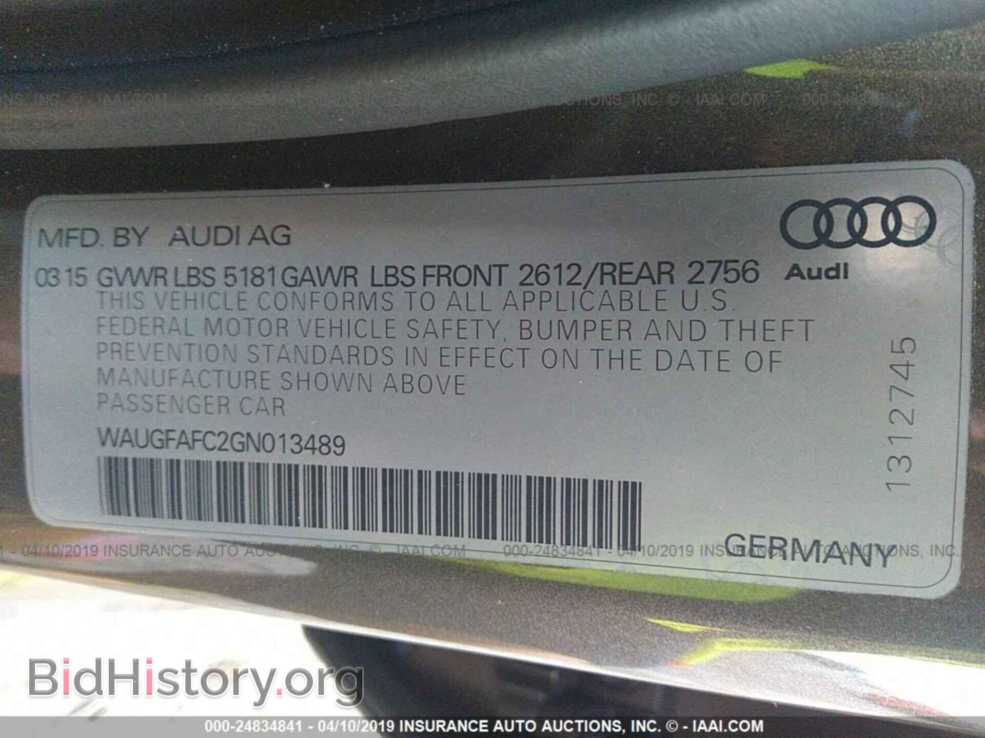 2016 AUDI A6 - VIN: WAUGFAFC2GN013489 - Фото 9