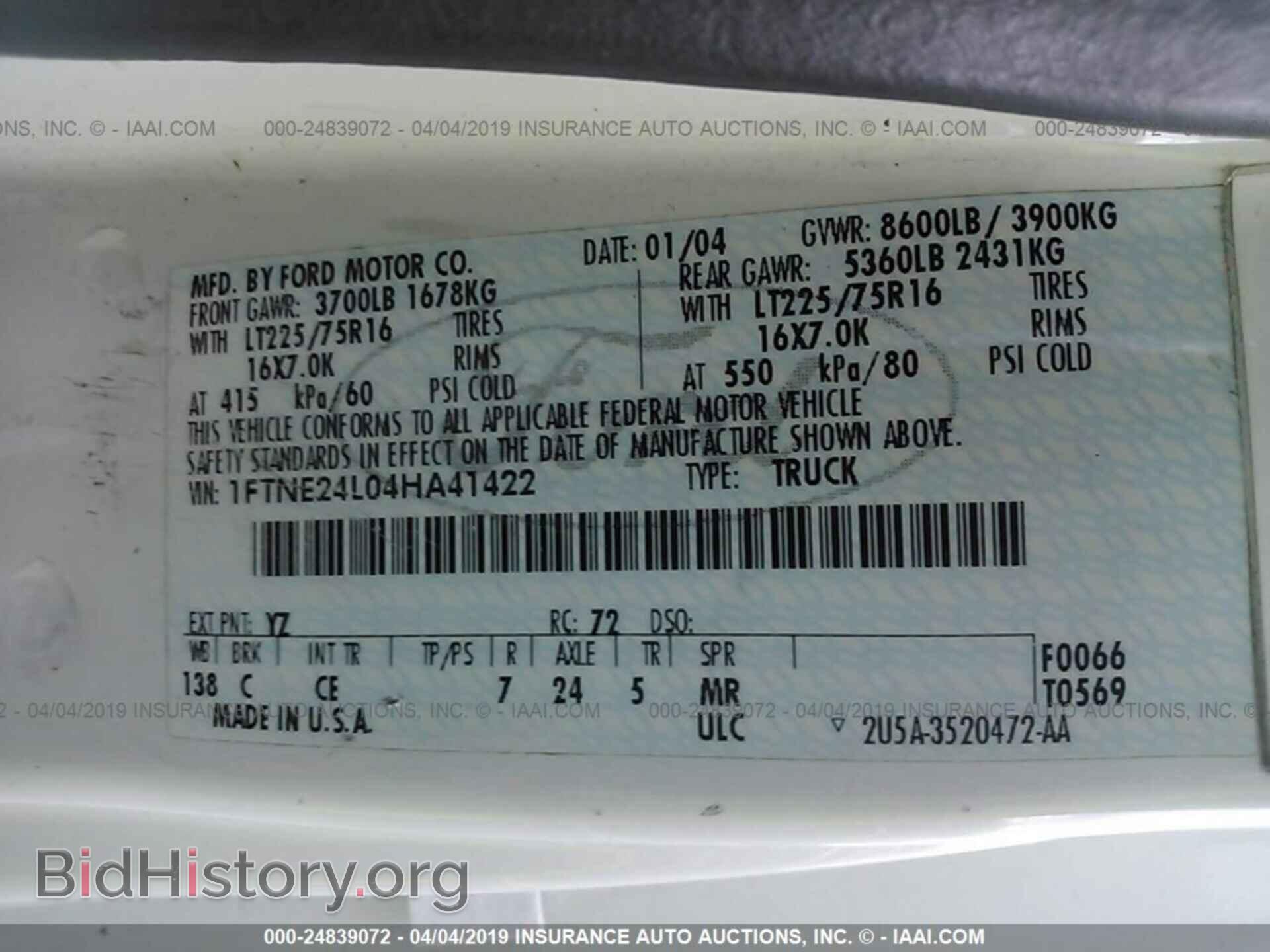 2004 FORD ECONOLINE - VIN: 1FTNE24L04HA41422 - Фото 9