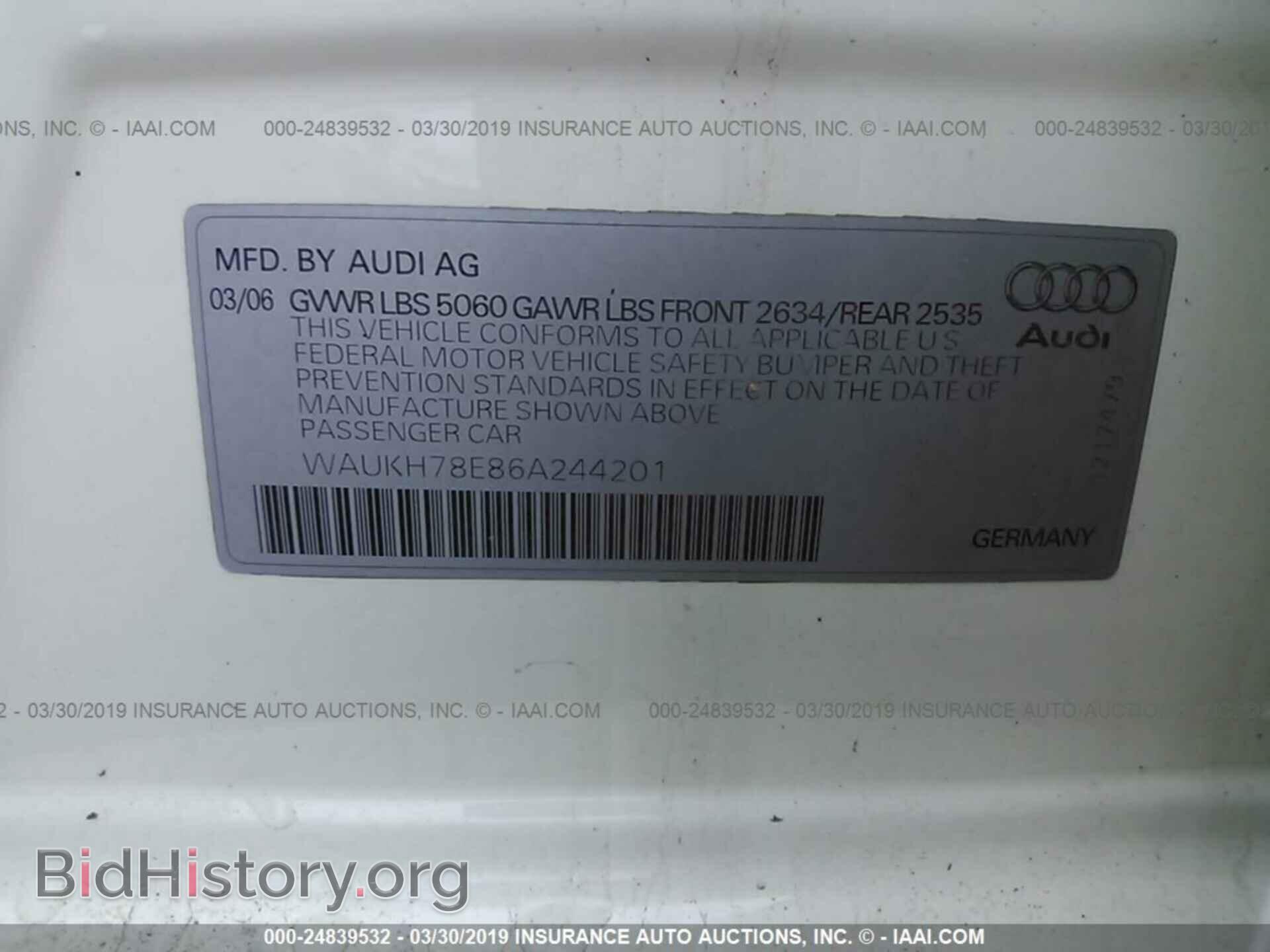 2006 AUDI A4 - VIN: WAUKH78E86A244201 - Фото 9