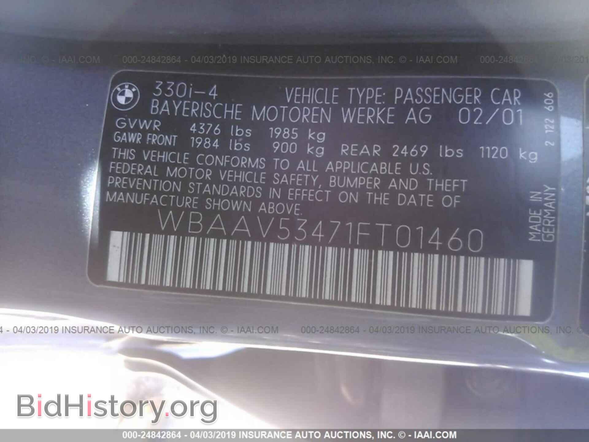 2001 BMW 330 - VIN: WBAAV53471FT01460 - Фото 9