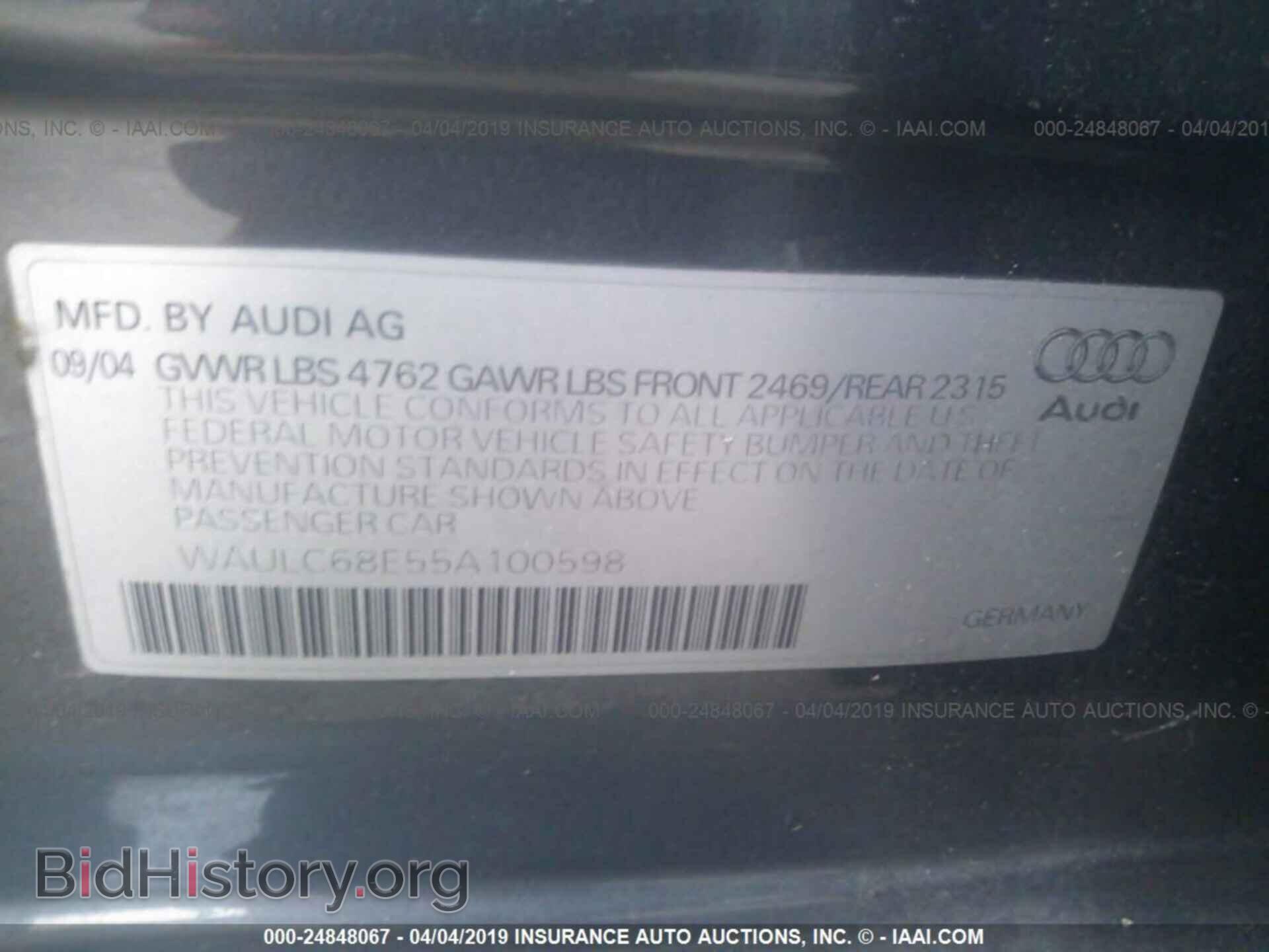 2005 AUDI A4 - VIN: WAULC68E55A100598 - Photo 9