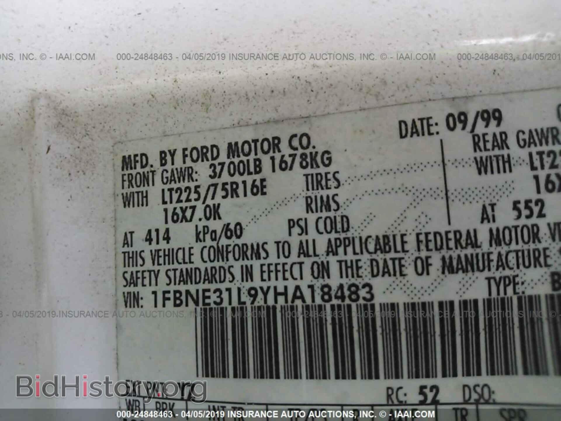 2000 FORD ECONOLINE - VIN: 1FBNE31L9YHA18483 - Photo 9