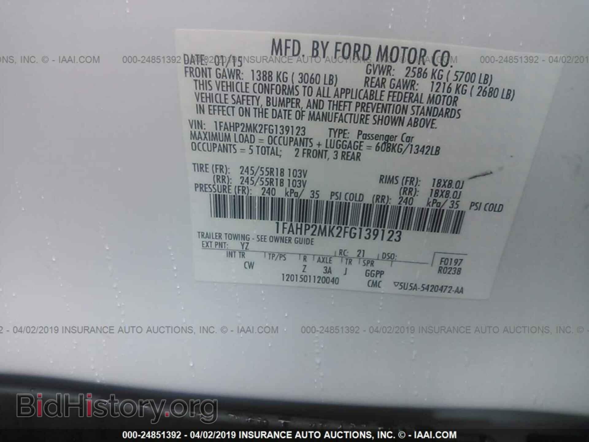 2015 FORD TAURUS - VIN: 1FAHP2MK2FG139123 - Фото 9