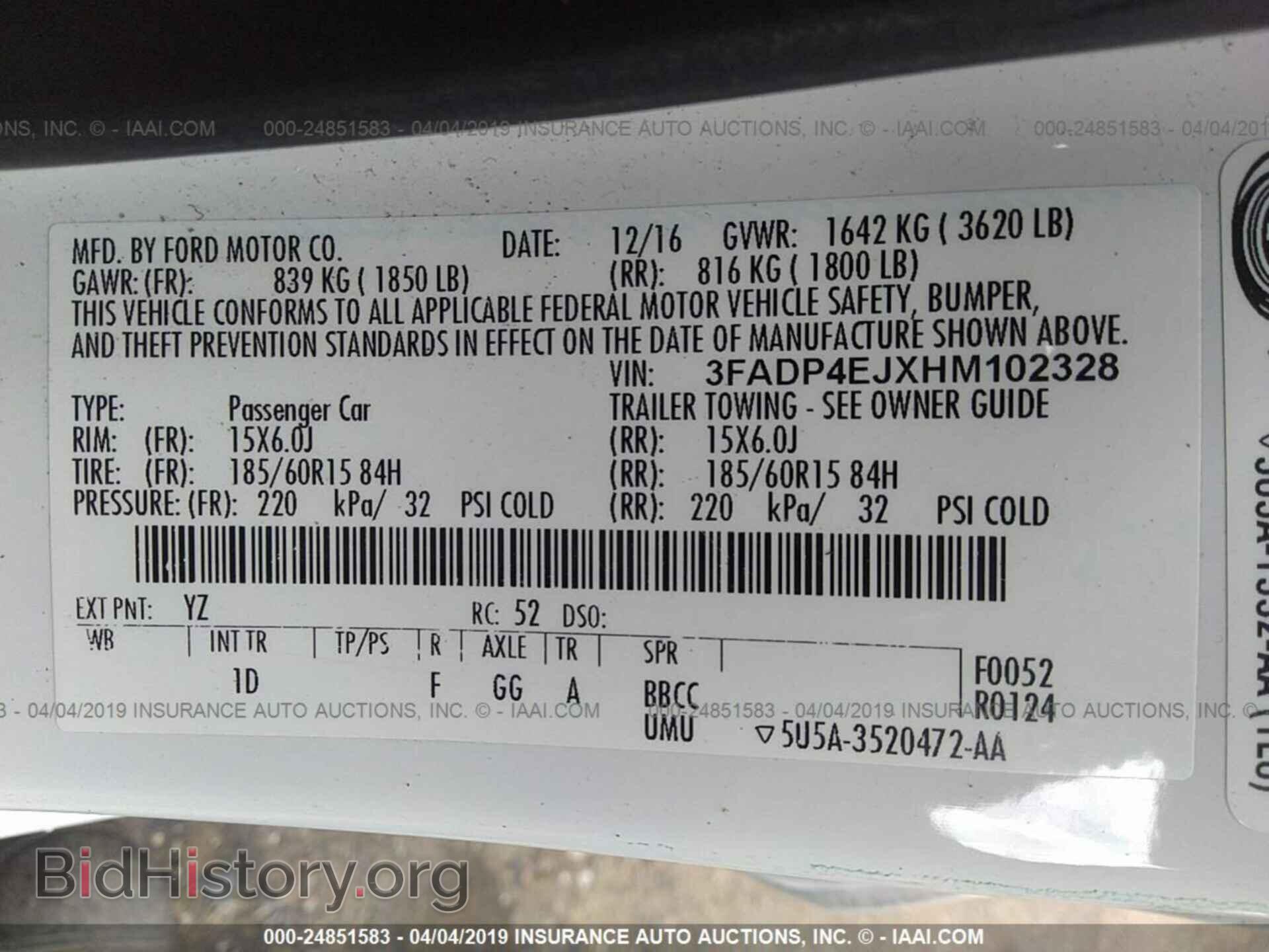 2017 FORD FIESTA - VIN: 3FADP4EJXHM102328 - Фото 9
