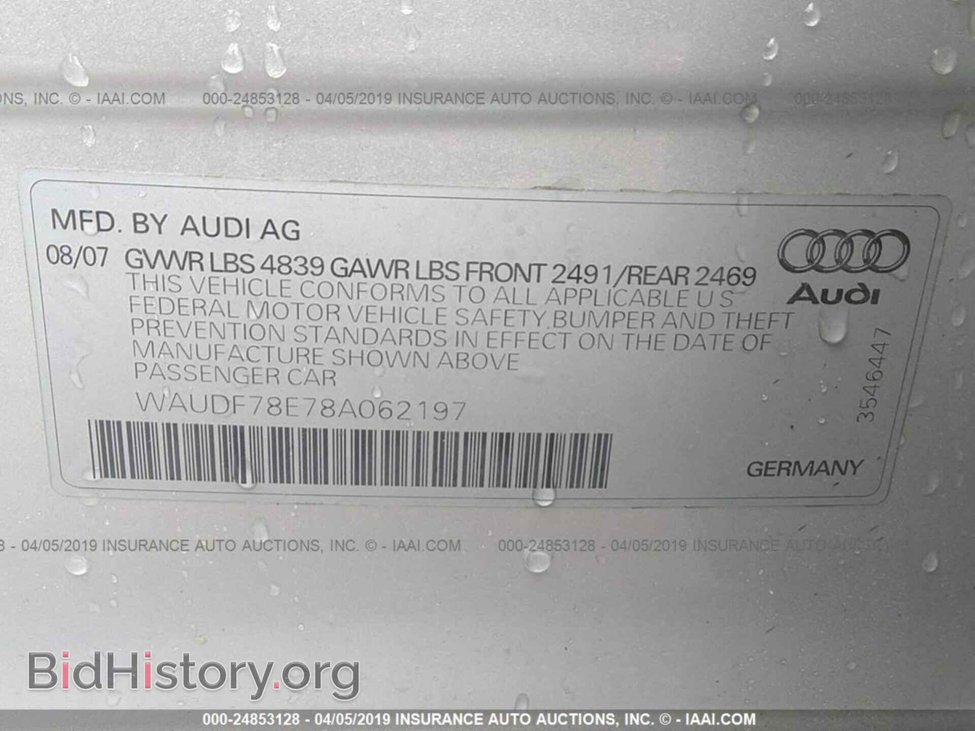 2008 AUDI A4 - VIN: WAUDF78E78A062197 - Фото 9